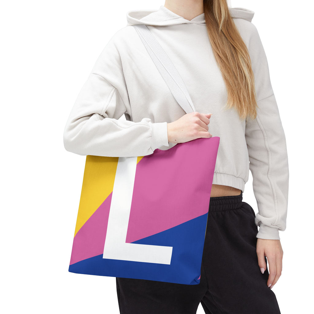 Monogram 'L' Colorblock Tote Bag — Personalized Initial L Shoulder Tote