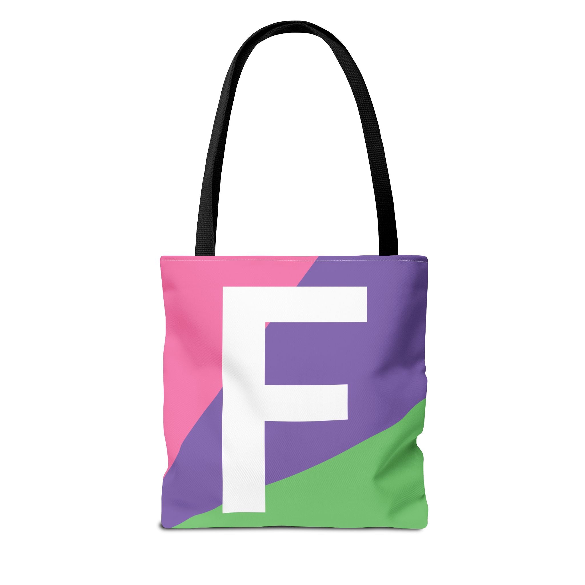 Monogram 'F' Colorblock Tote Bag — Personalized Initial F Shoulder Tote