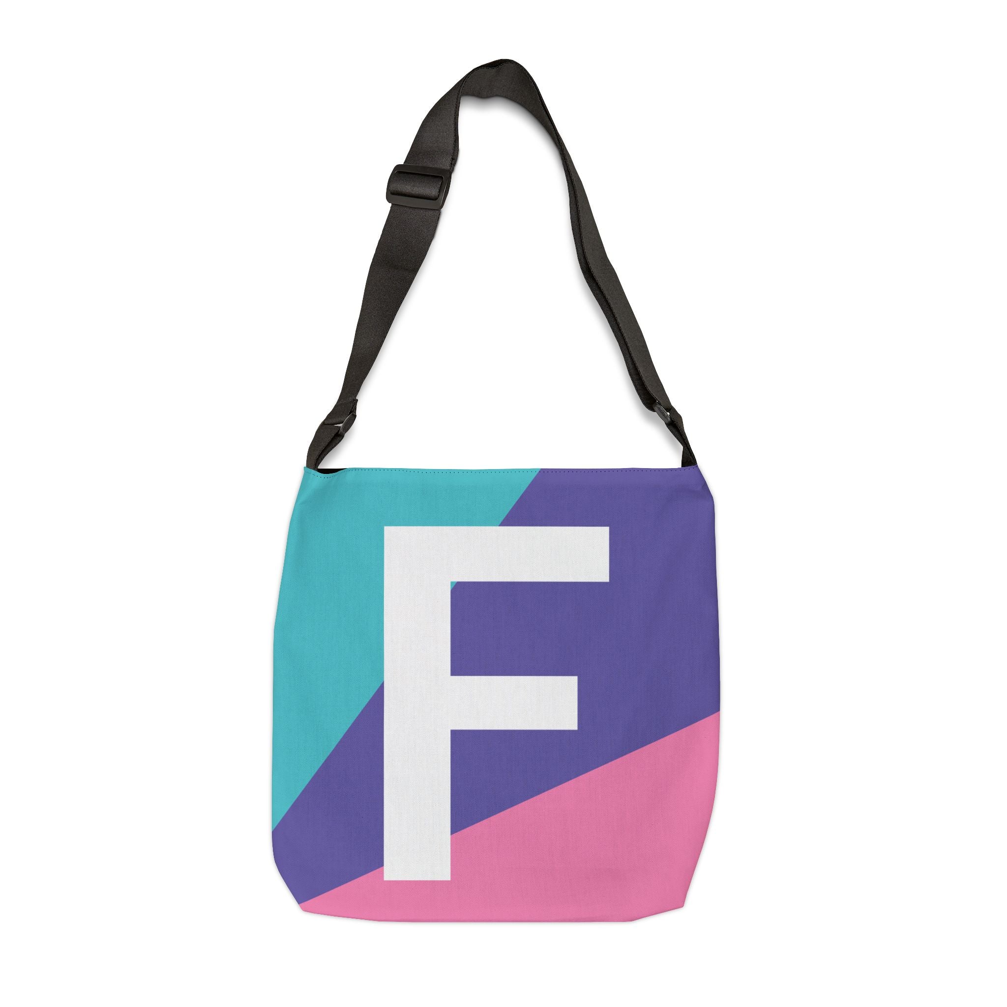 Initial Letter 'F' Colorblock Adjustable Tote Bag — Monogram Alphabet Shoulder Bag