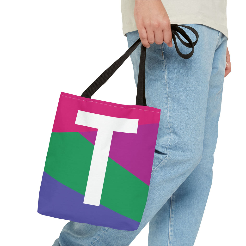 Monogram 'T' Colorblock Tote Bag — Personalized Initial T Shoulder Tote
