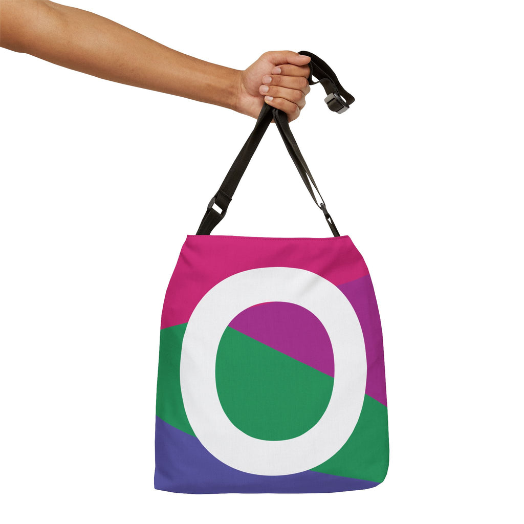 Initial Letter 'O' Colorblock Adjustable Tote Bag — Monogram Alphabet Shoulder Bag