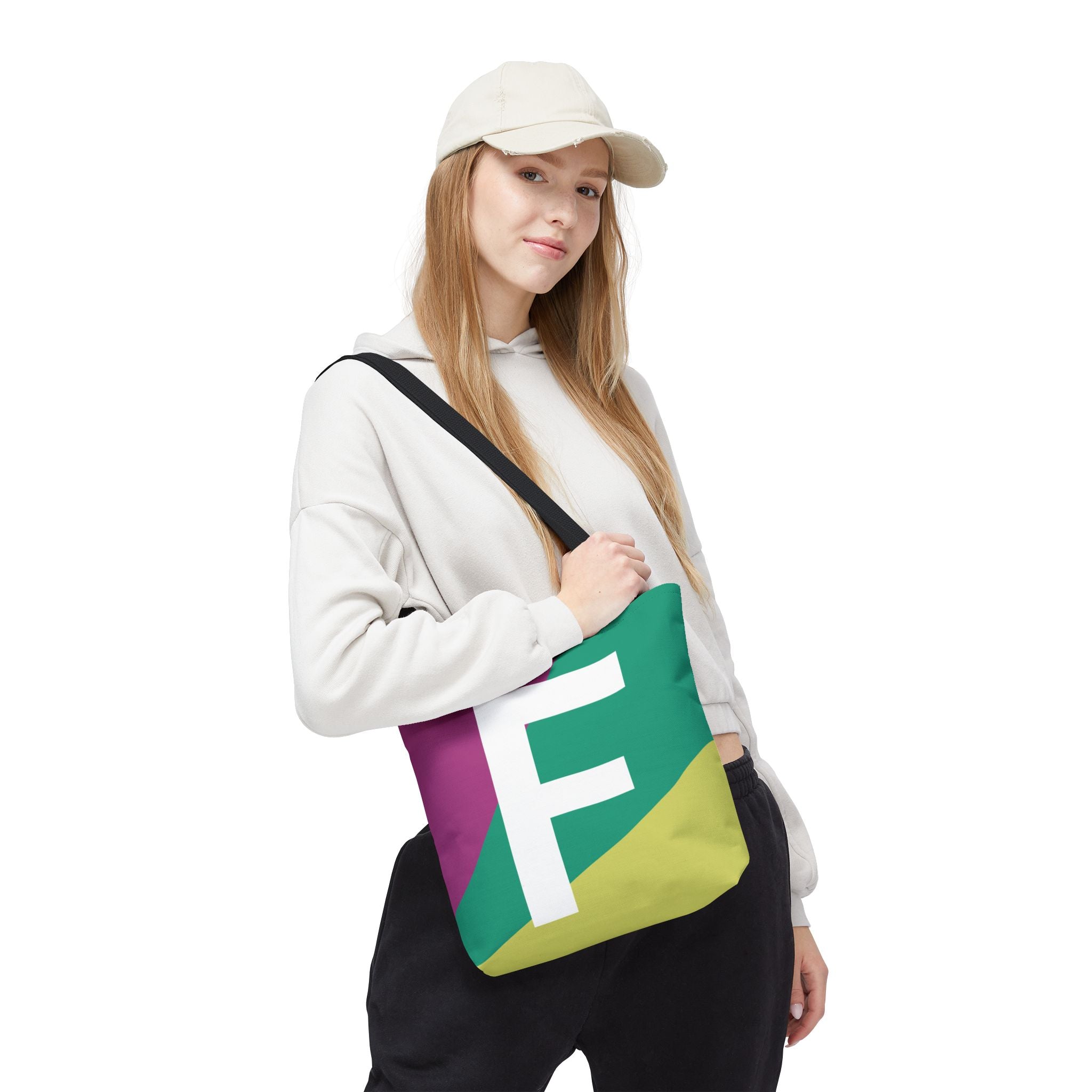 Monogram 'F' Colorblock Tote Bag — Personalized Initial F Shoulder Tote