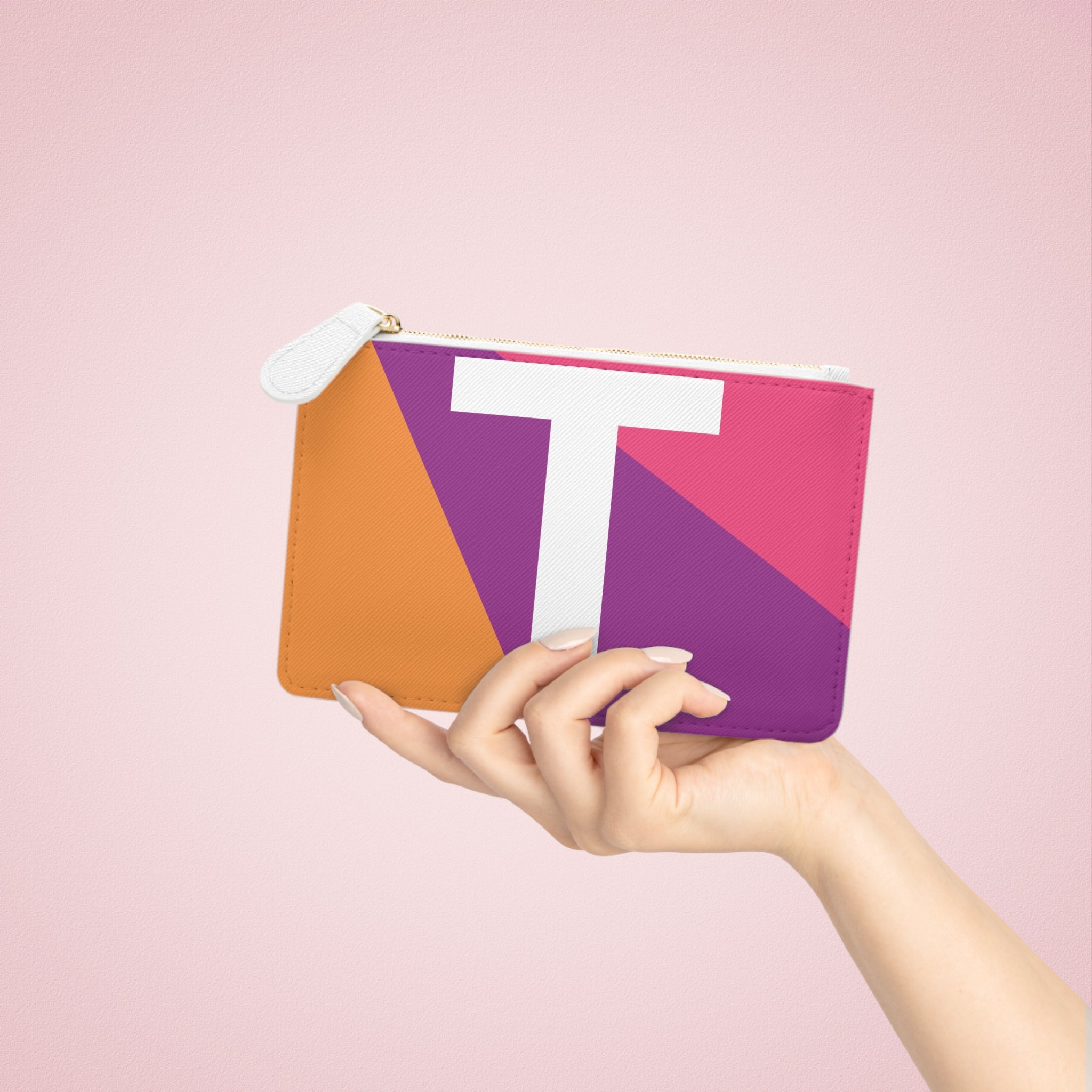 Initial T Mini Clutch — Colorblock Monogram Wristlet Wallet