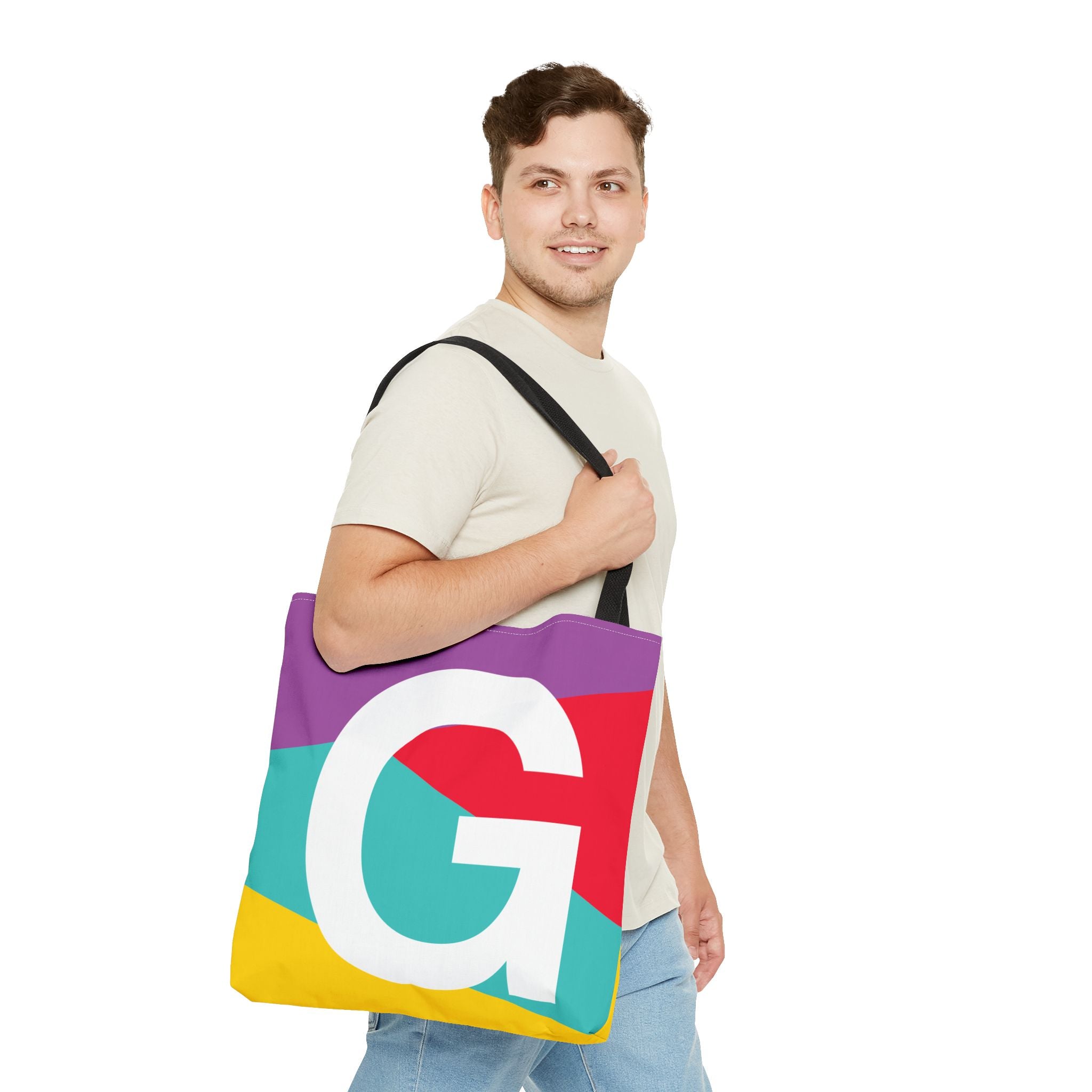 Monogram 'G' Colorblock Tote Bag — Personalized Initial G Shoulder Tote