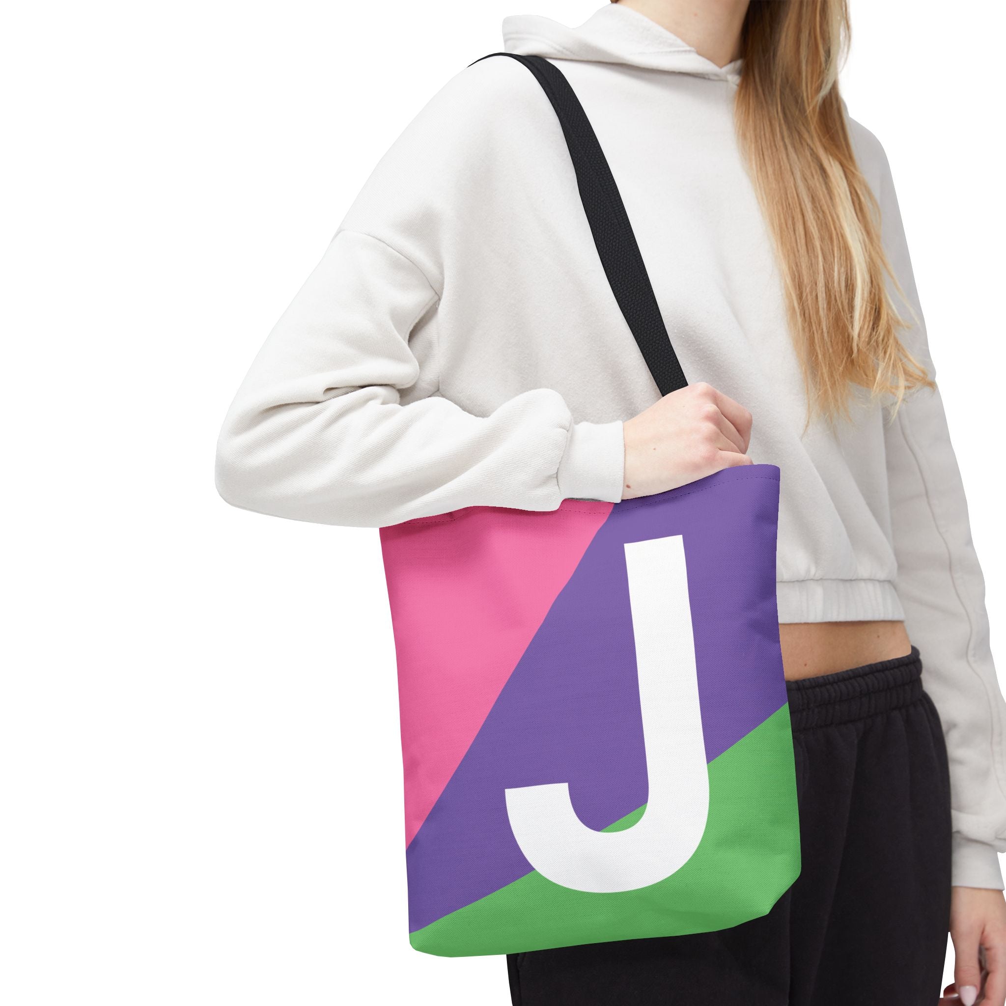 Monogram 'J' Colorblock Tote Bag — Personalized Initial J Shoulder Tote