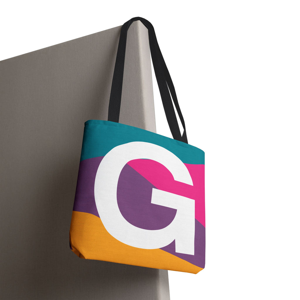 Monogram 'G' Colorblock Tote Bag — Personalized Initial G Shoulder Tote