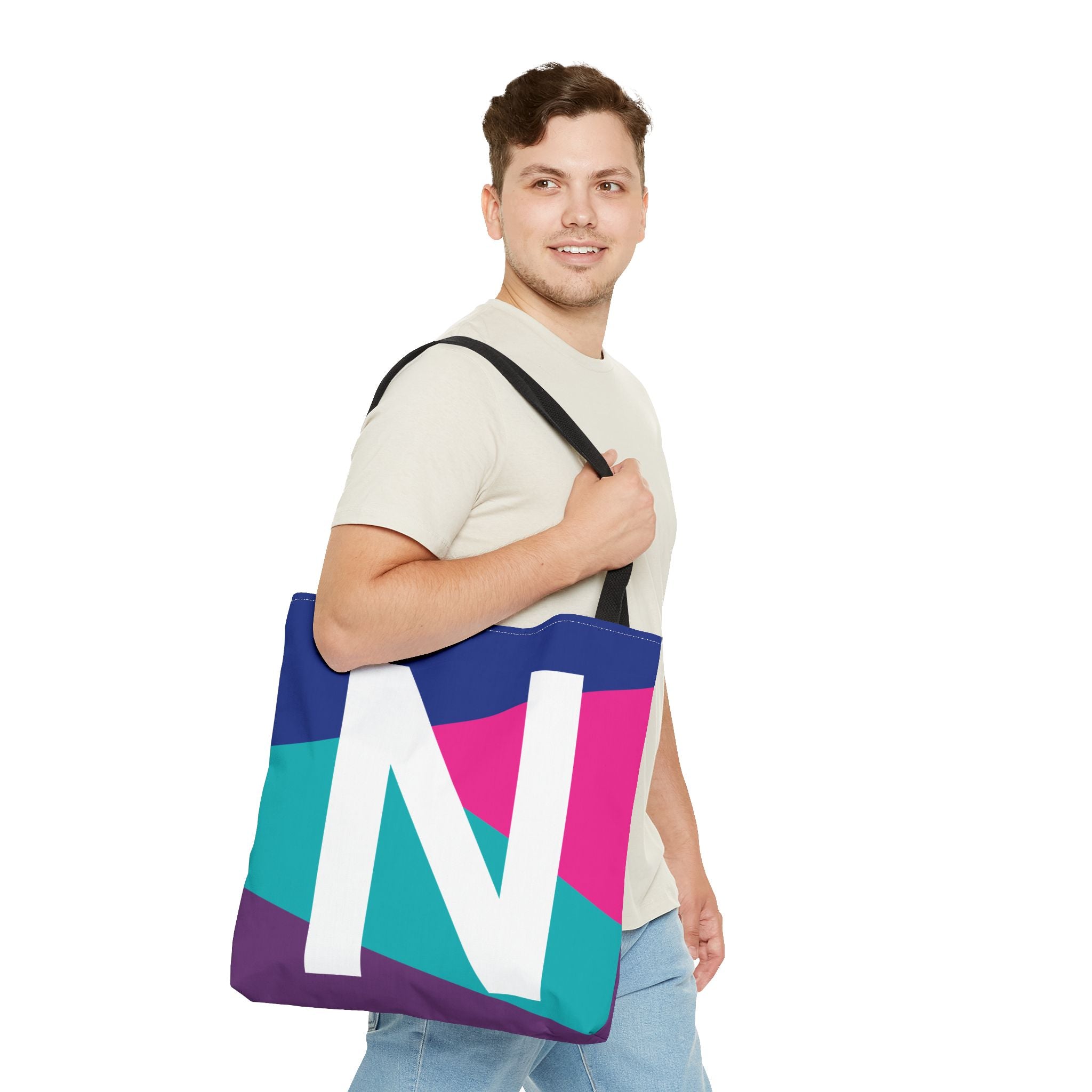 Monogram 'N' Colorblock Tote Bag — Personalized Initial N Shoulder Tote