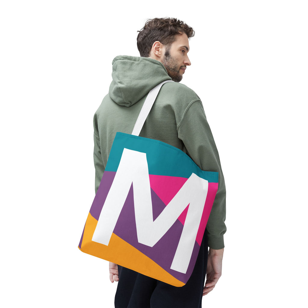 Monogram 'M' Colorblock Tote Bag — Personalized Initial M Shoulder Tote