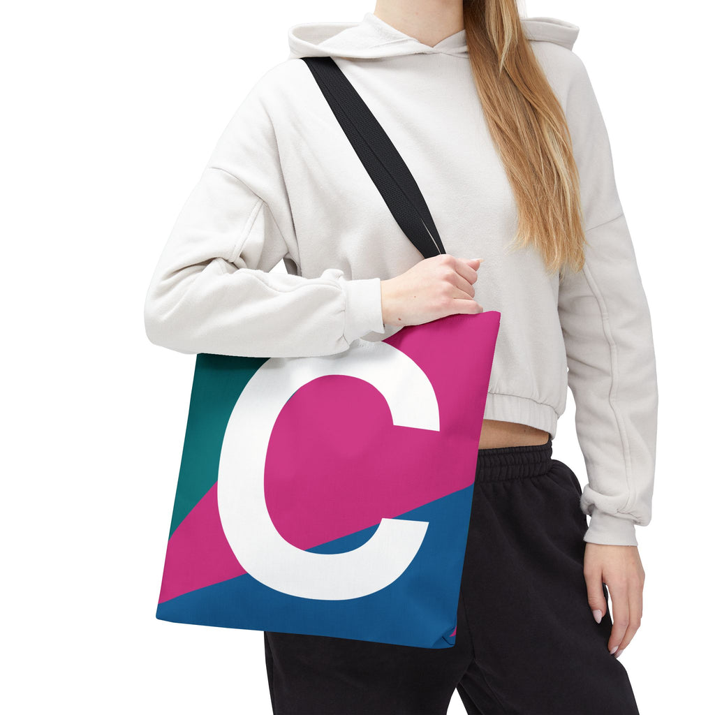 Monogram 'C' Colorblock Tote Bag — Personalized Initial C Shoulder Tote