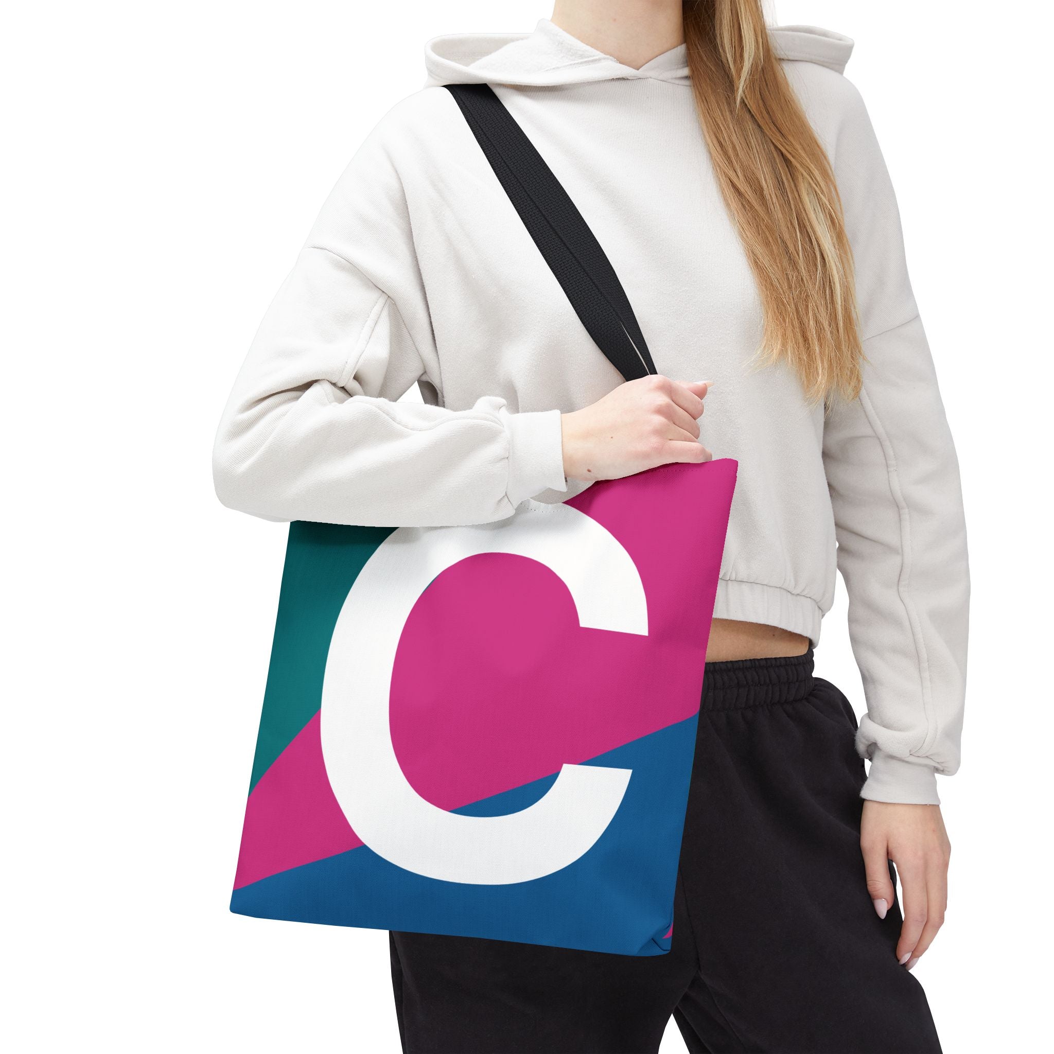 Monogram 'C' Colorblock Tote Bag — Personalized Initial C Shoulder Tote