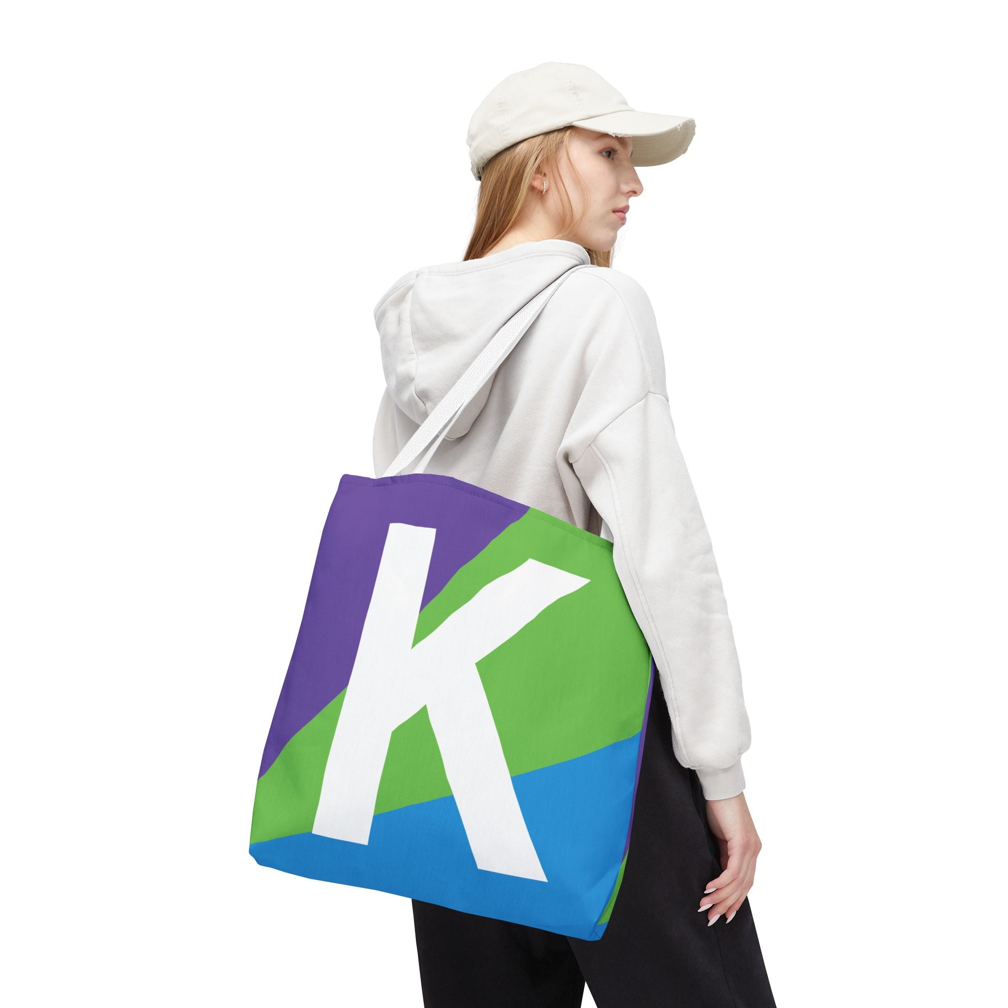 Monogram 'K' Colorblock Tote Bag — Personalized Initial K Shoulder Tote