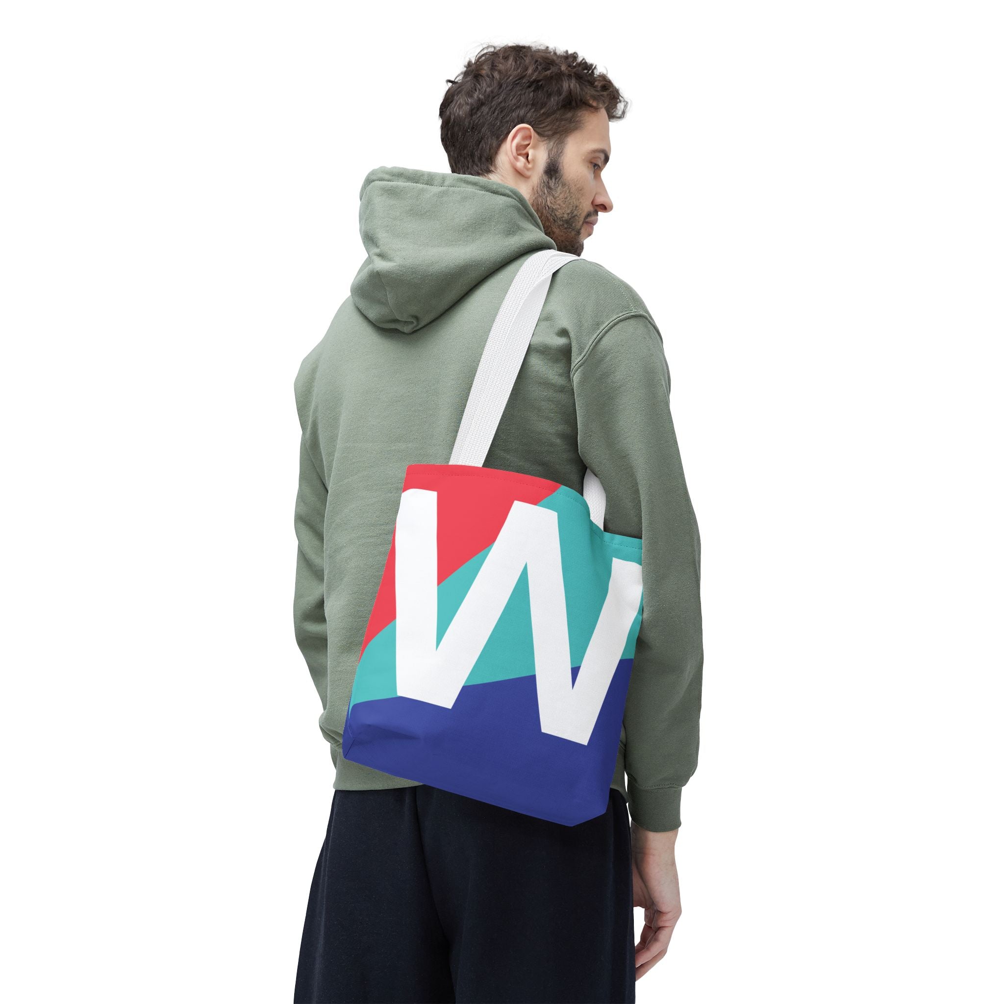Monogram 'W' Colorblock Tote Bag — Personalized Initial W Shoulder Tote