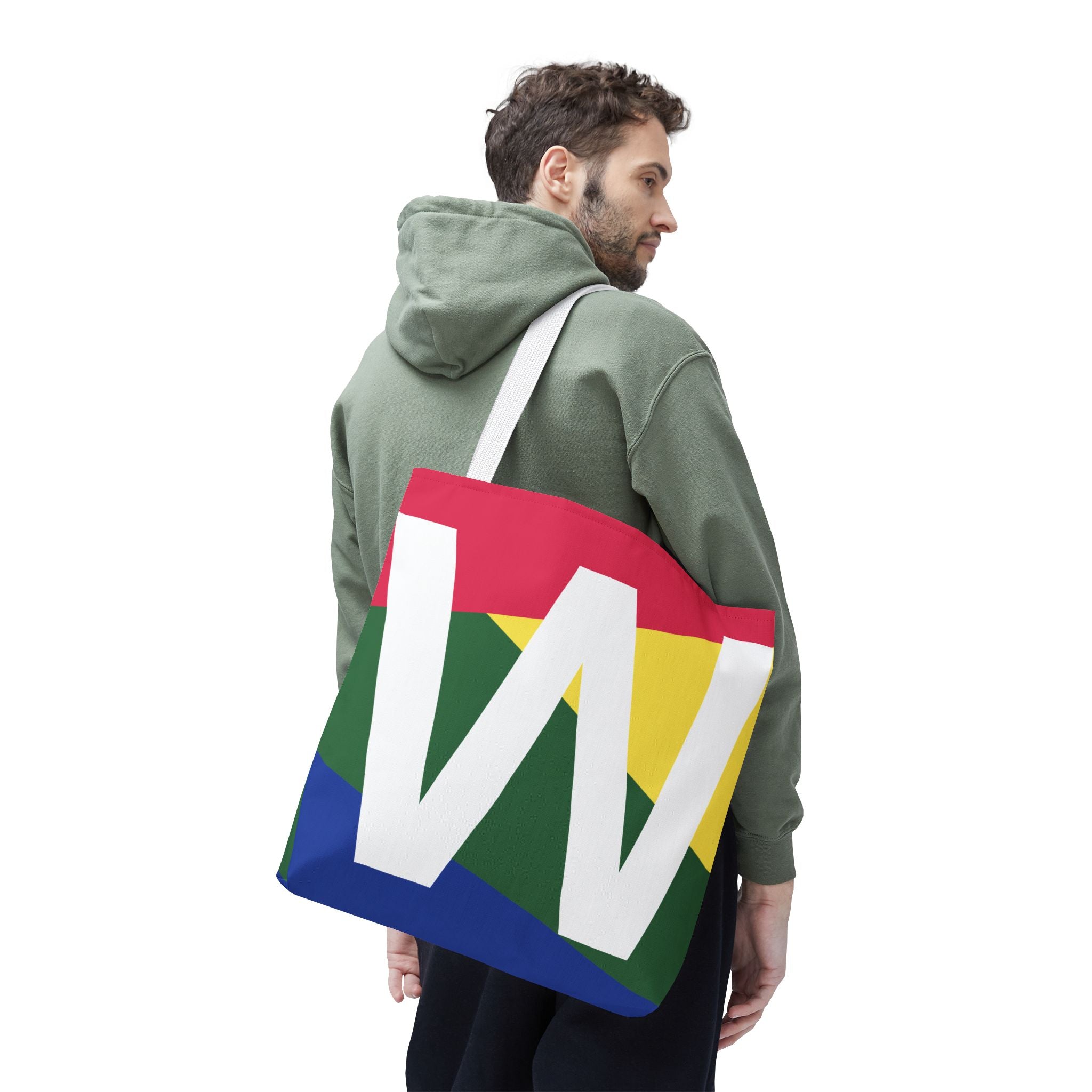 Monogram 'W' Colorblock Tote Bag — Personalized Initial W Shoulder Tote