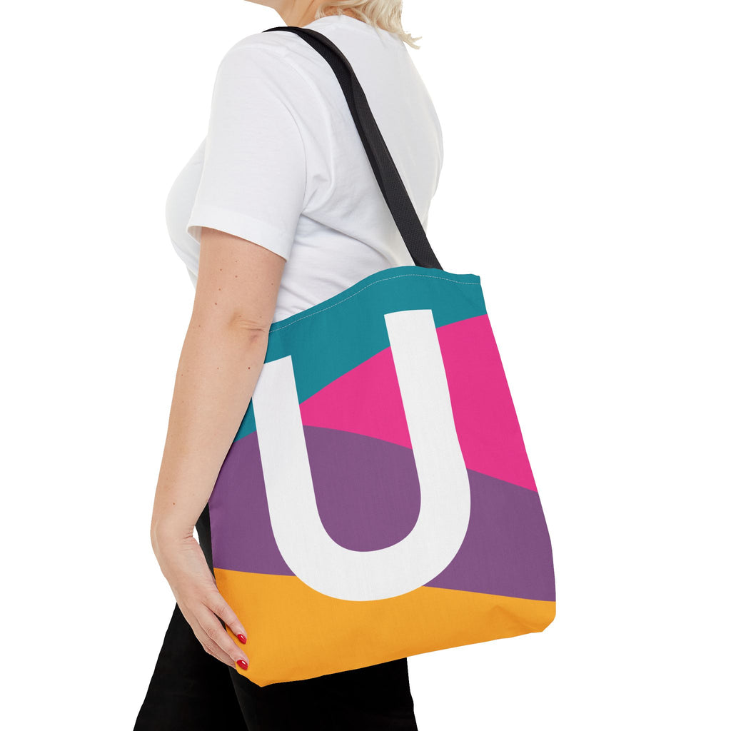 Monogram 'U' Colorblock Tote Bag — Personalized Initial U Shoulder Tote