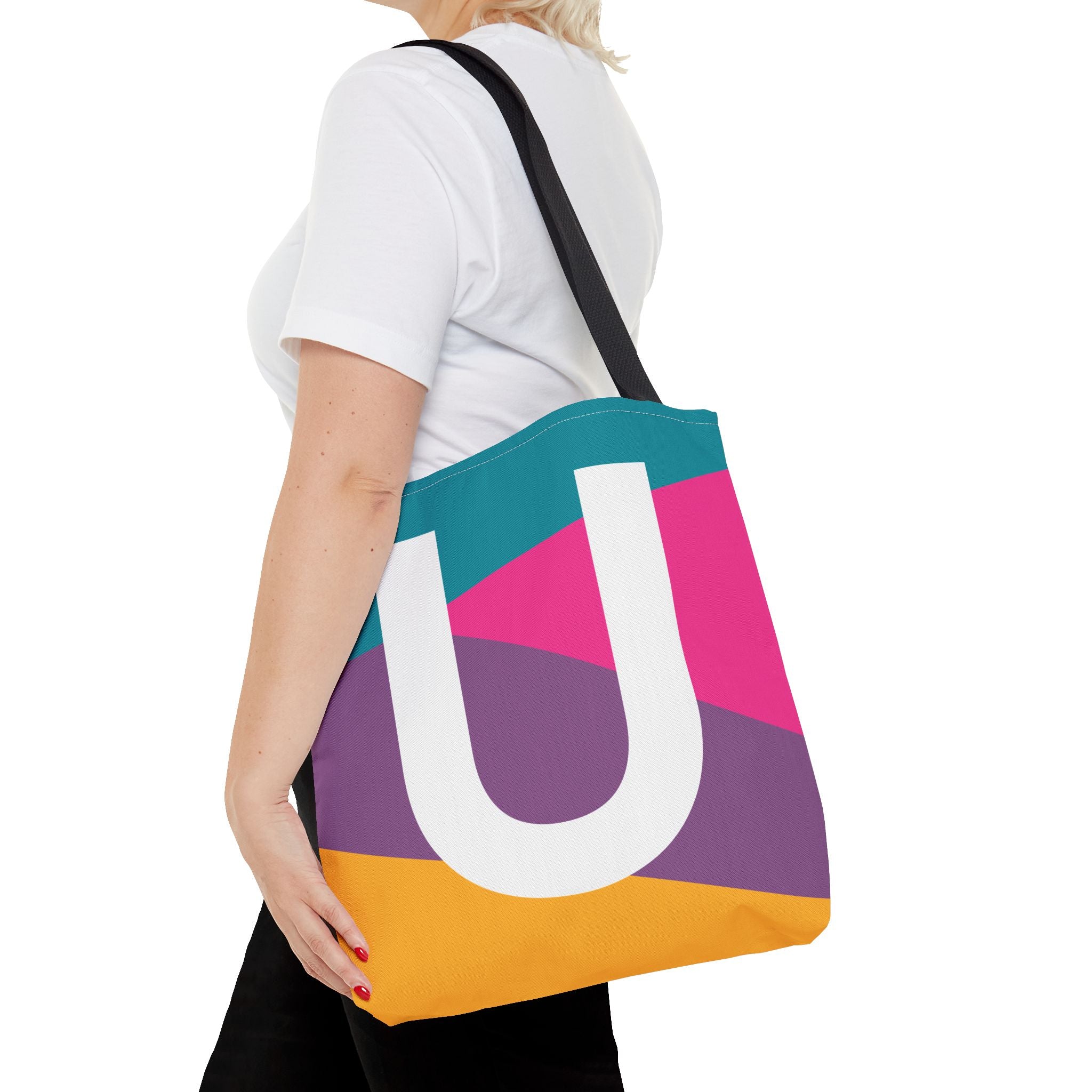 Monogram 'U' Colorblock Tote Bag — Personalized Initial U Shoulder Tote