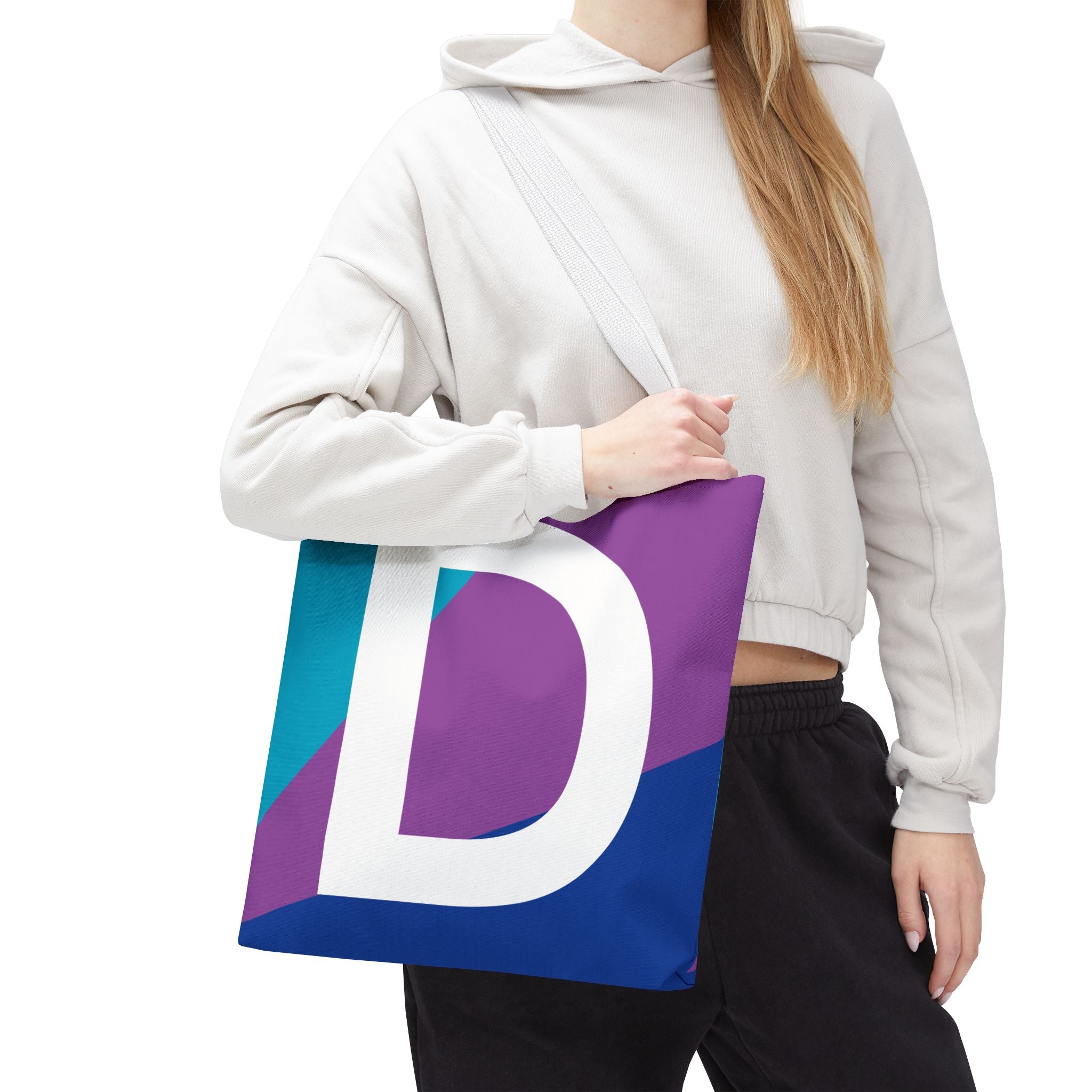 Monogram 'D' Colorblock Tote Bag — Personalized Initial D Shoulder Tote