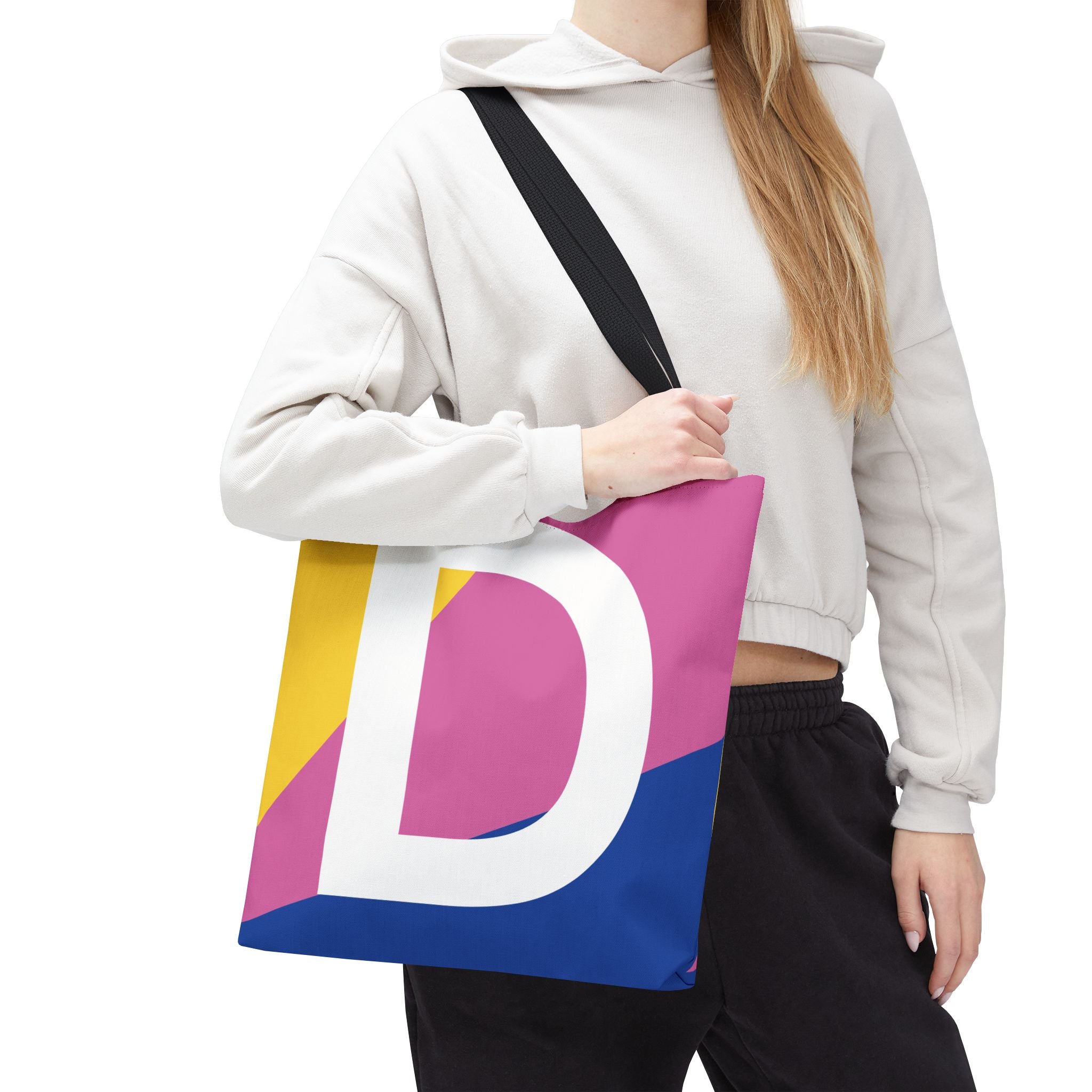 Monogram 'D' Colorblock Tote Bag — Personalized Initial D Shoulder Tote