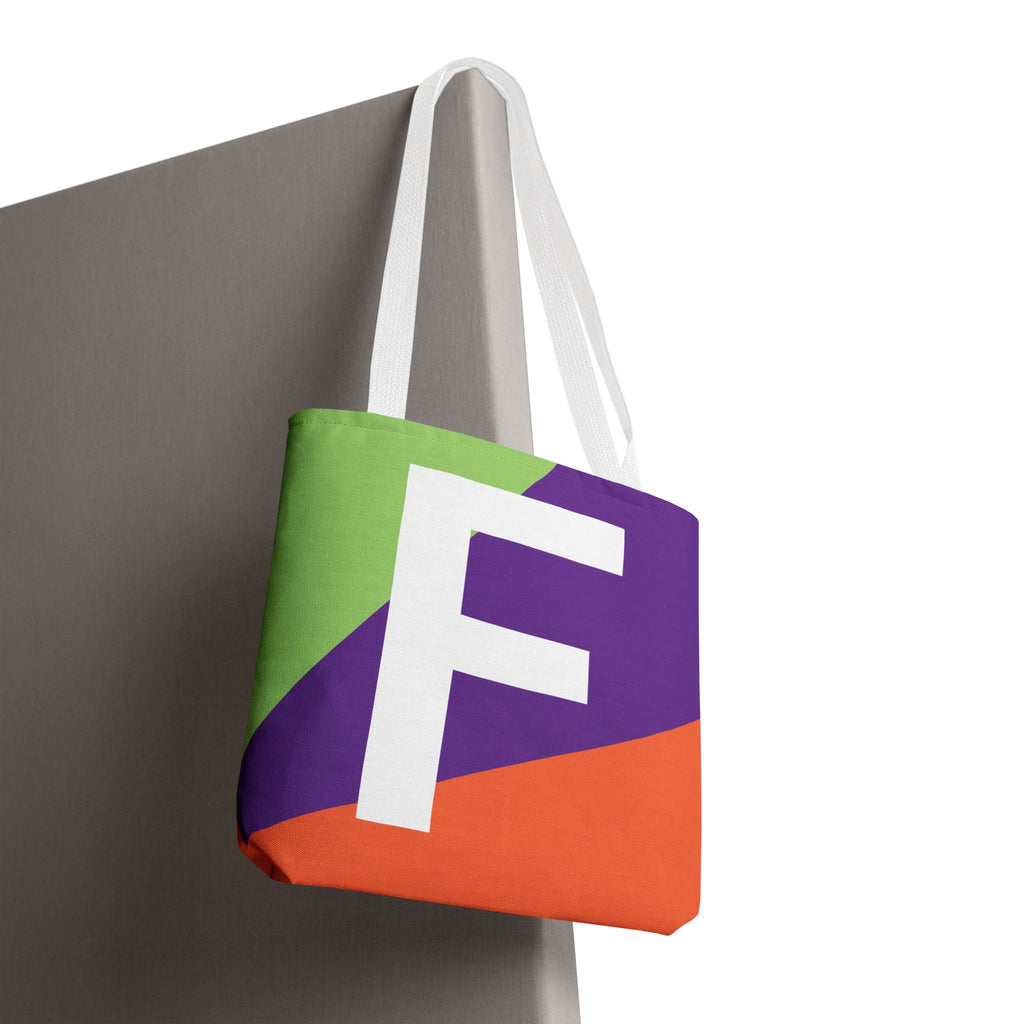 Monogram 'F' Colorblock Tote Bag — Personalized Initial F Shoulder Tote