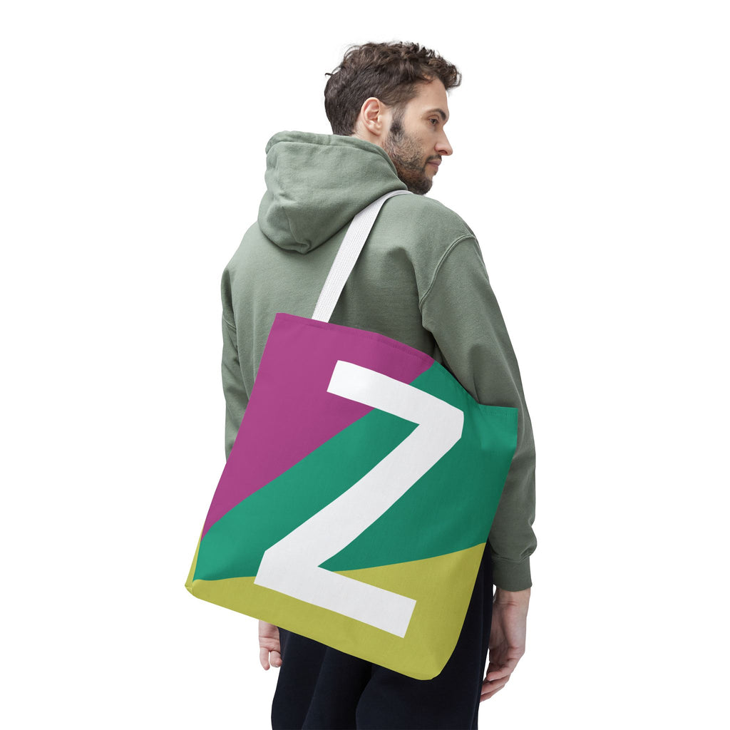 Monogram 'Z' Colorblock Tote Bag — Personalized Initial Z Shoulder Tote