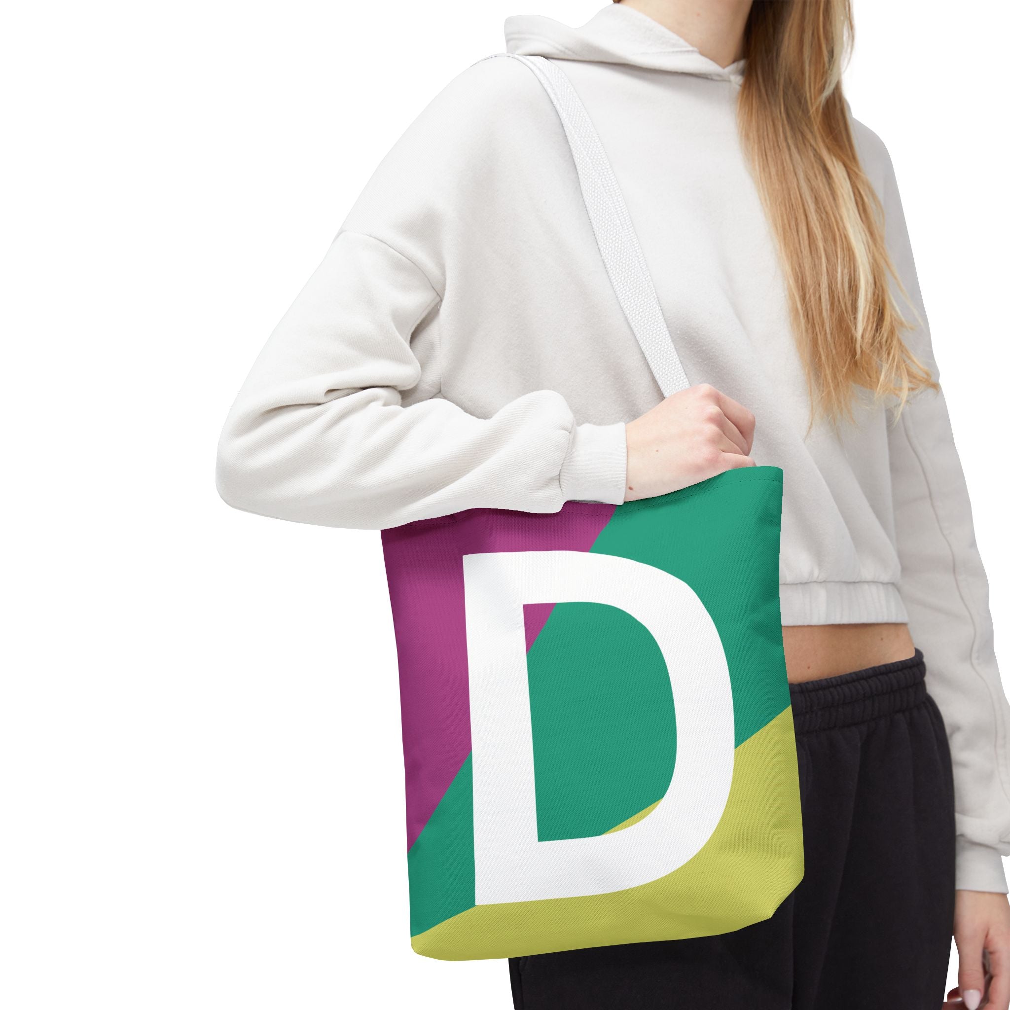 Monogram 'D' Colorblock Tote Bag — Personalized Initial D Shoulder Tote