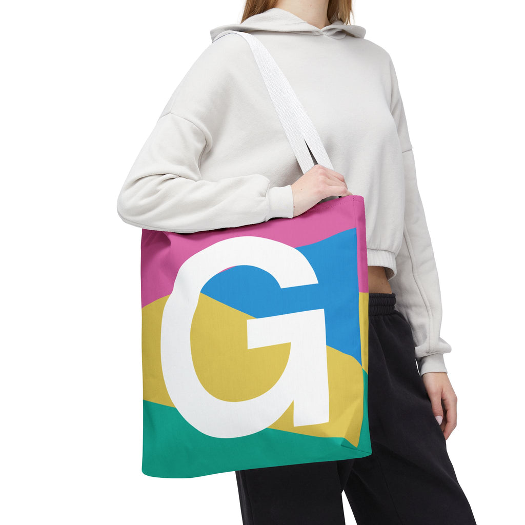 Monogram 'G' Colorblock Tote Bag — Personalized Initial G Shoulder Tote