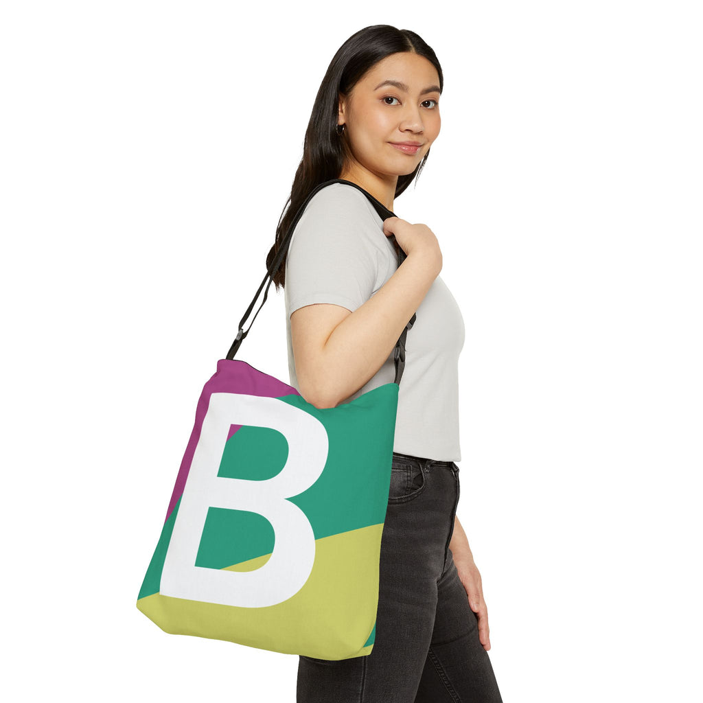 Initial Letter 'B' Colorblock Adjustable Tote Bag — Monogram Alphabet Shoulder Bag