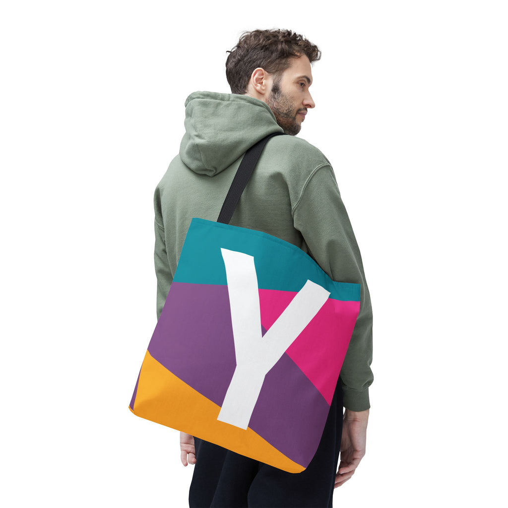 Monogram 'Y' Colorblock Tote Bag — Personalized Initial Y Shoulder Tote