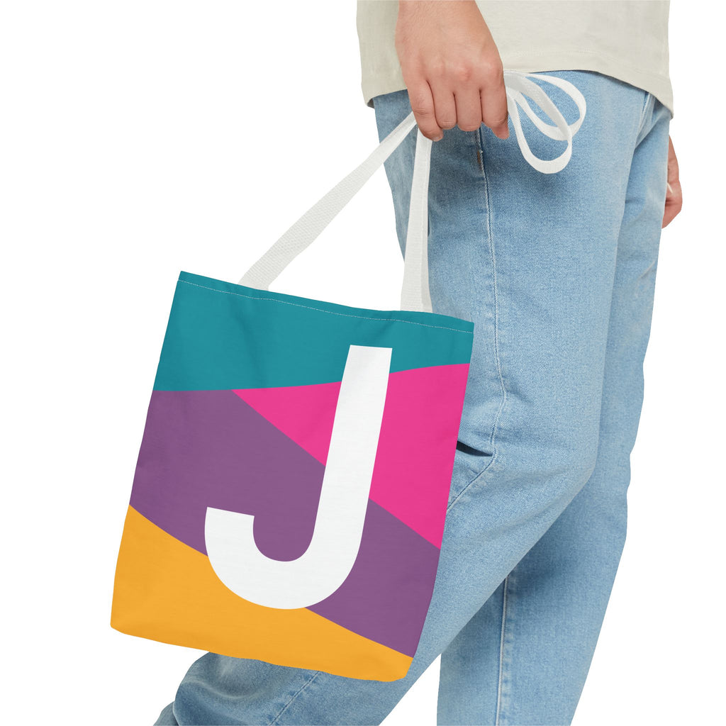 Monogram 'J' Colorblock Tote Bag — Personalized Initial J Shoulder Tote