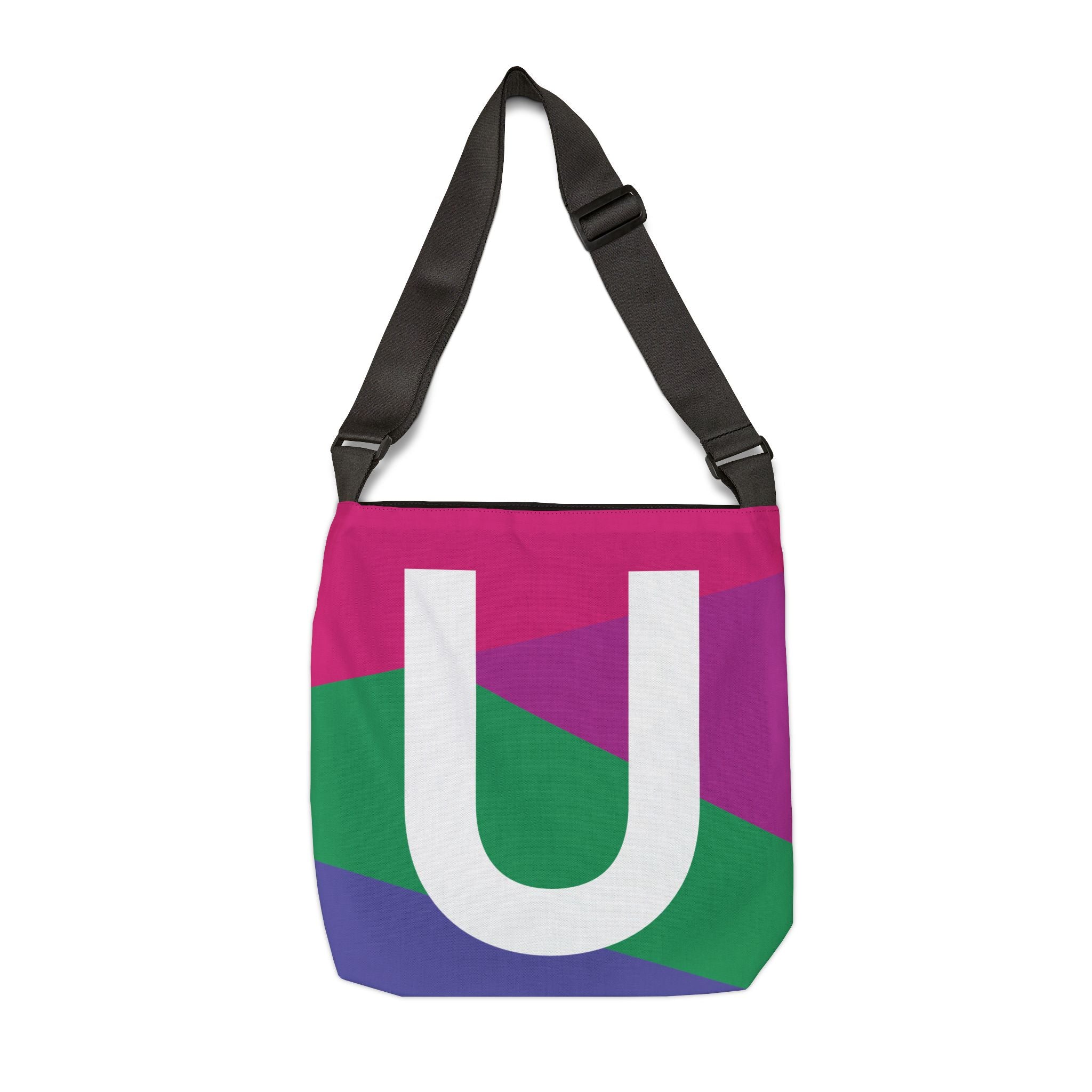 Initial Letter 'U' Colorblock Adjustable Tote Bag — Monogram Alphabet Shoulder Bag