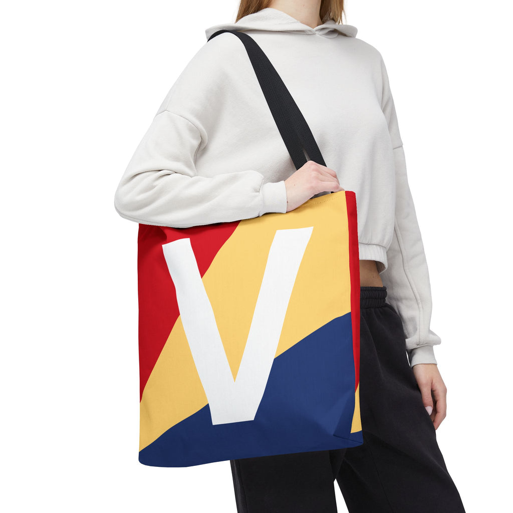 Monogram 'V' Colorblock Tote Bag — Personalized Initial V Shoulder Tote
