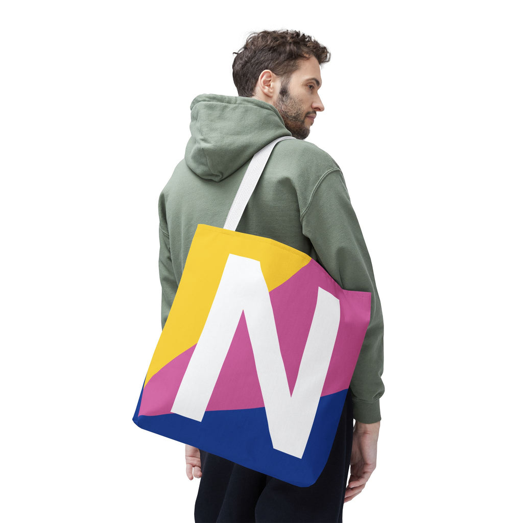 Monogram 'N' Colorblock Tote Bag — Personalized Initial N Shoulder Tote