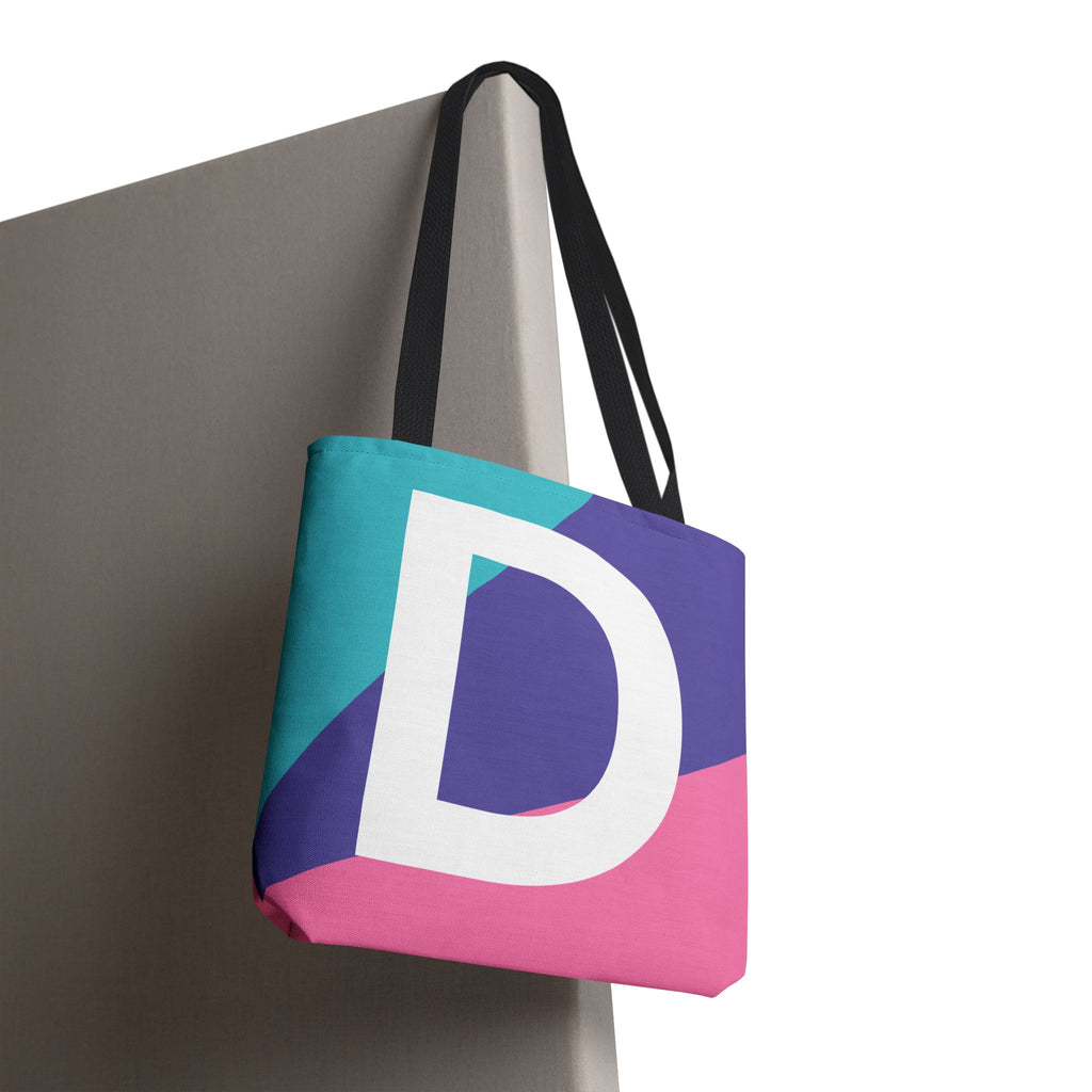 Monogram 'D' Colorblock Tote Bag — Personalized Initial D Shoulder Tote