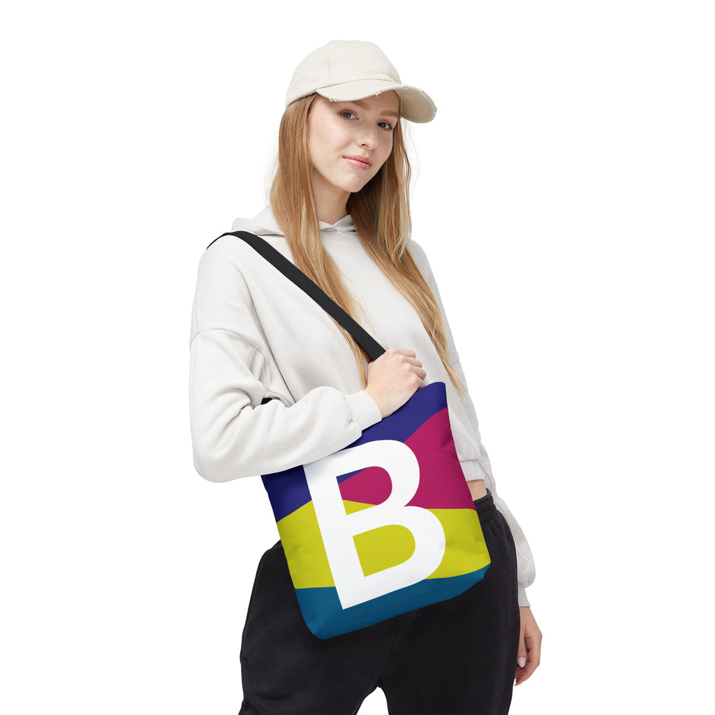 Monogram 'B' Colorblock Tote Bag — Personalized Initial B Shoulder Tote