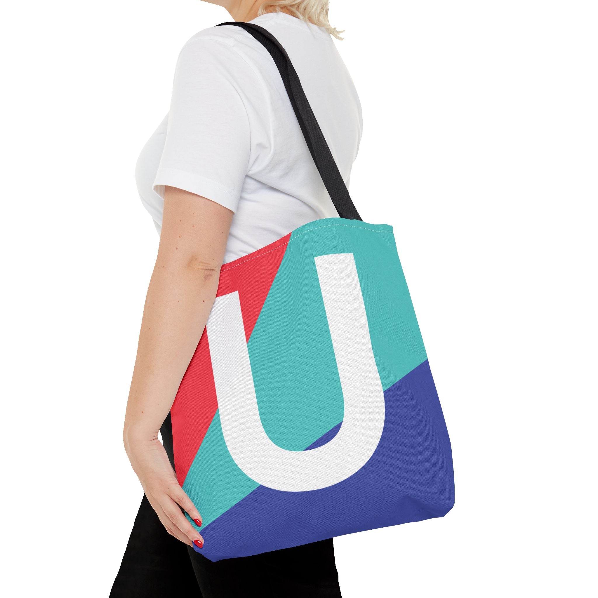 Monogram 'U' Colorblock Tote Bag — Personalized Initial U Shoulder Tote