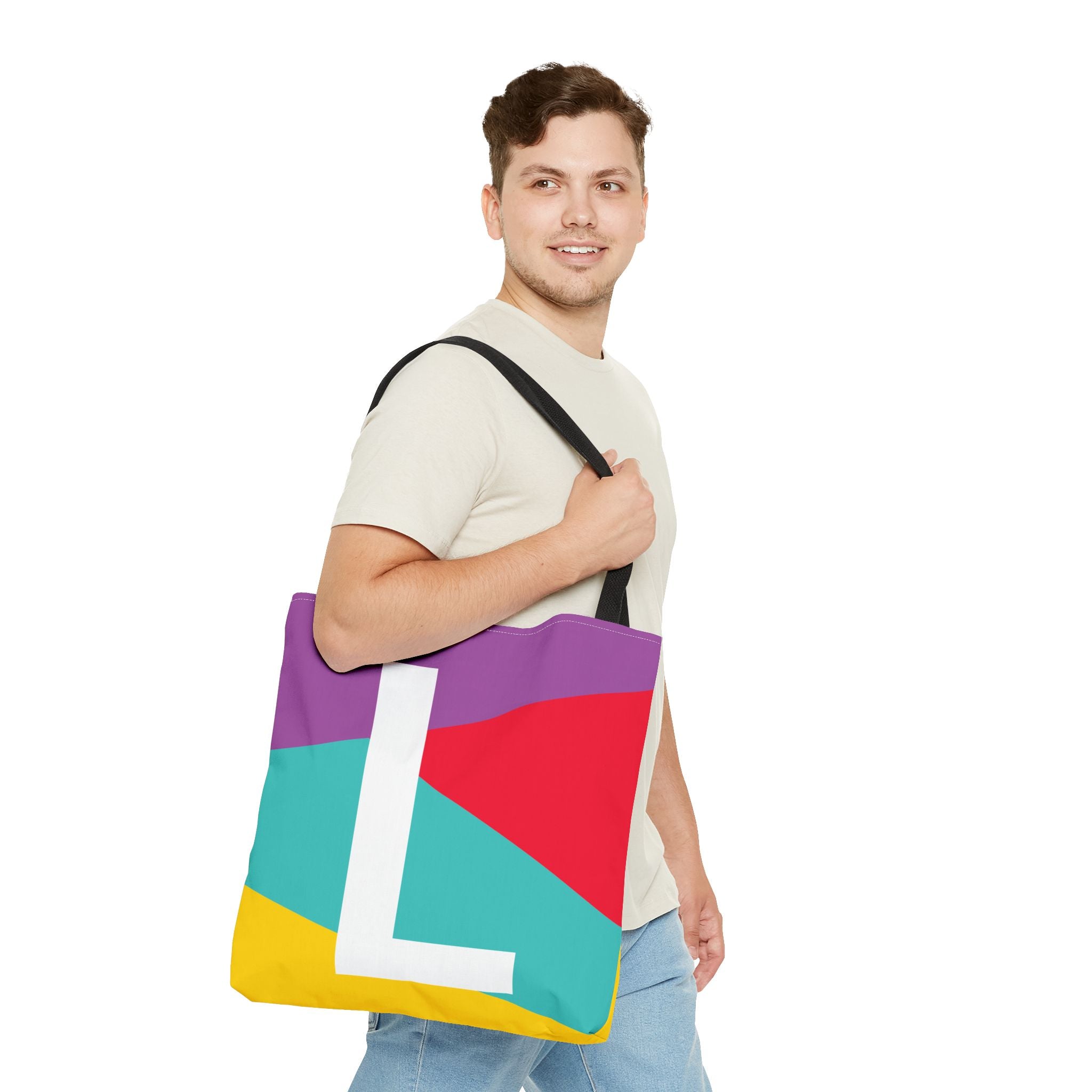 Monogram 'L' Colorblock Tote Bag — Personalized Initial L Shoulder Tote