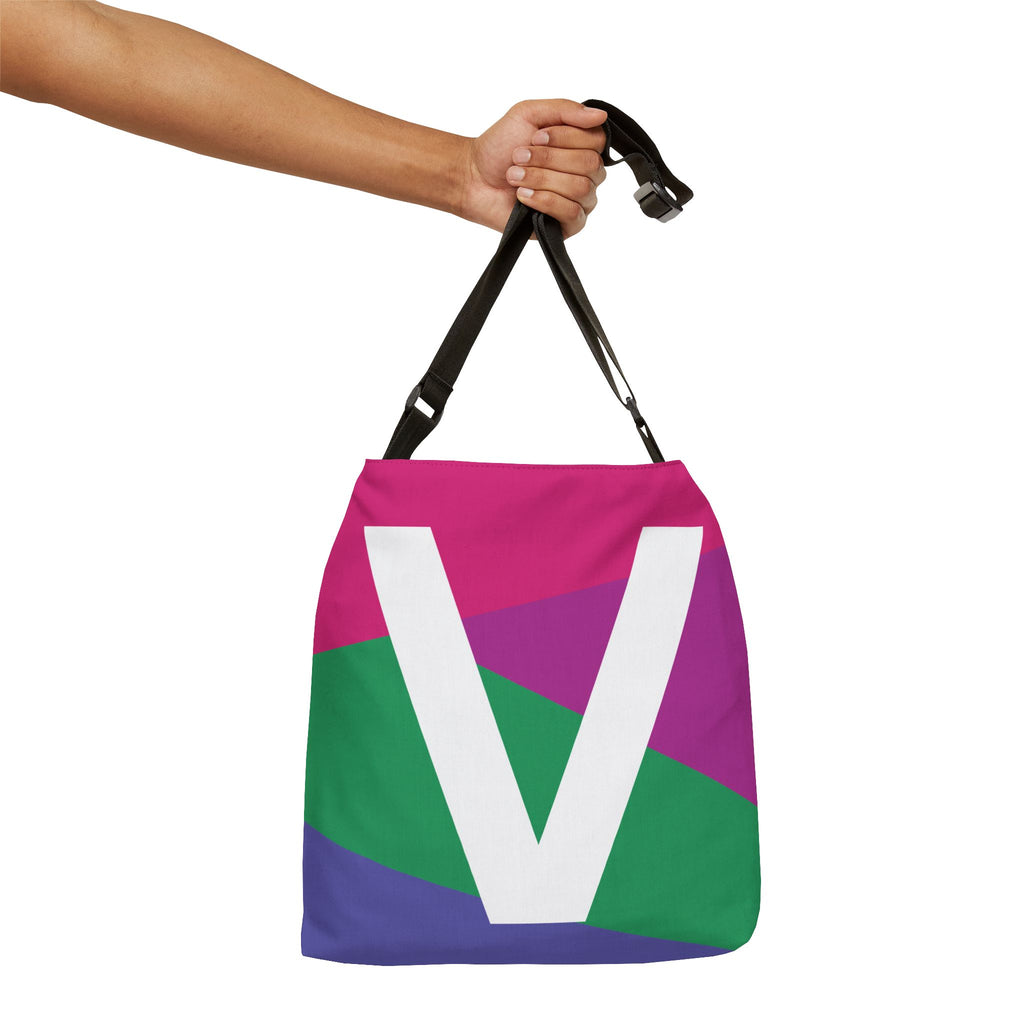 Initial Letter 'V' Colorblock Adjustable Tote Bag — Monogram Alphabet Shoulder Bag