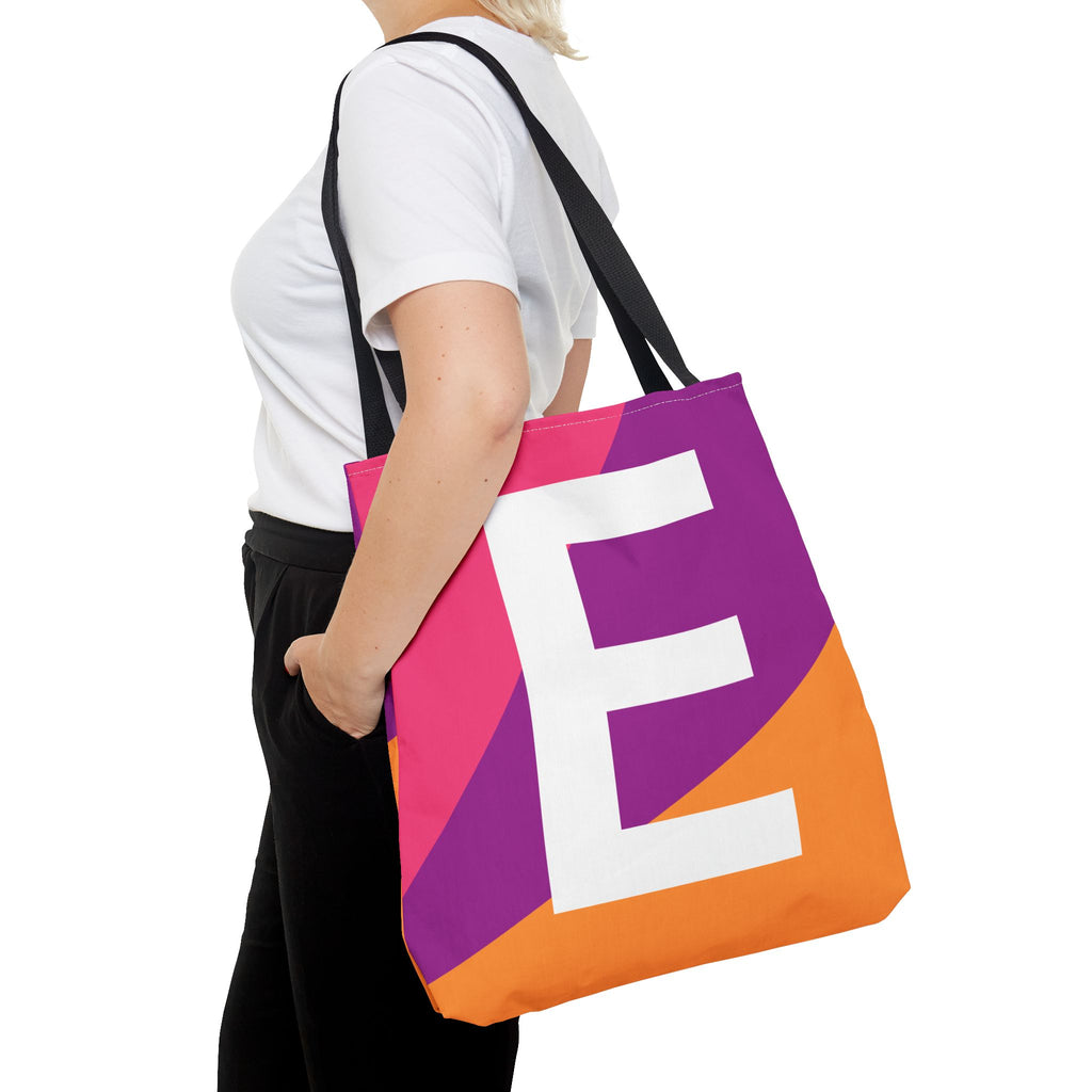 Monogram 'E' Colorblock Tote Bag — Personalized Initial E Shoulder Tote