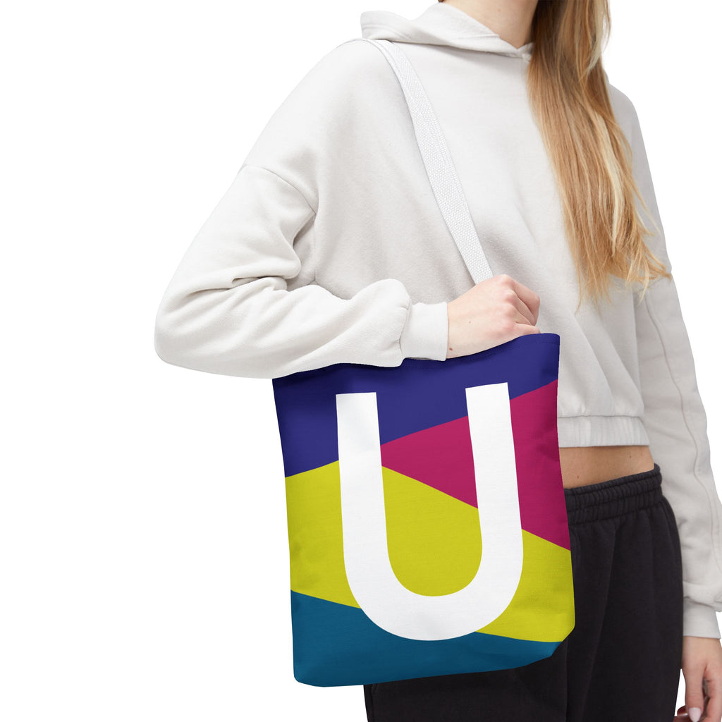 Monogram 'U' Colorblock Tote Bag — Personalized Initial U Shoulder Tote