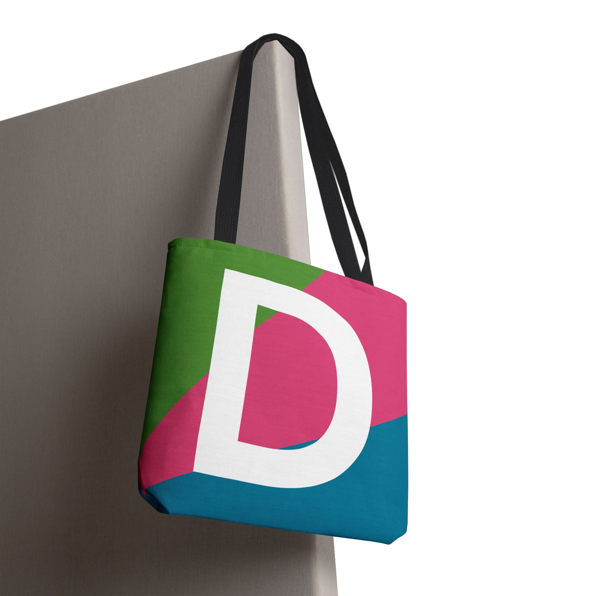 Monogram 'D' Colorblock Tote Bag — Personalized Initial D Shoulder Tote