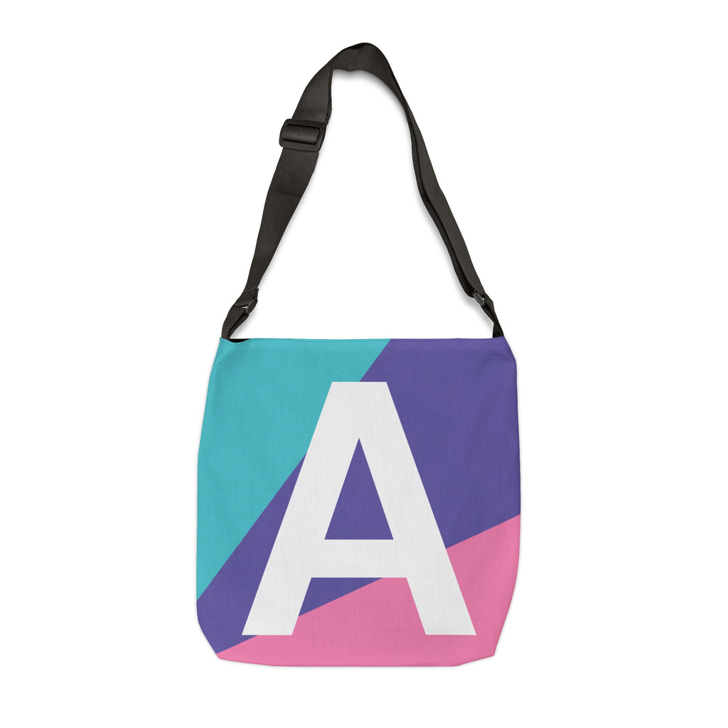 Initial Letter 'A' Colorblock Adjustable Tote Bag — Monogram Alphabet Shoulder Bag