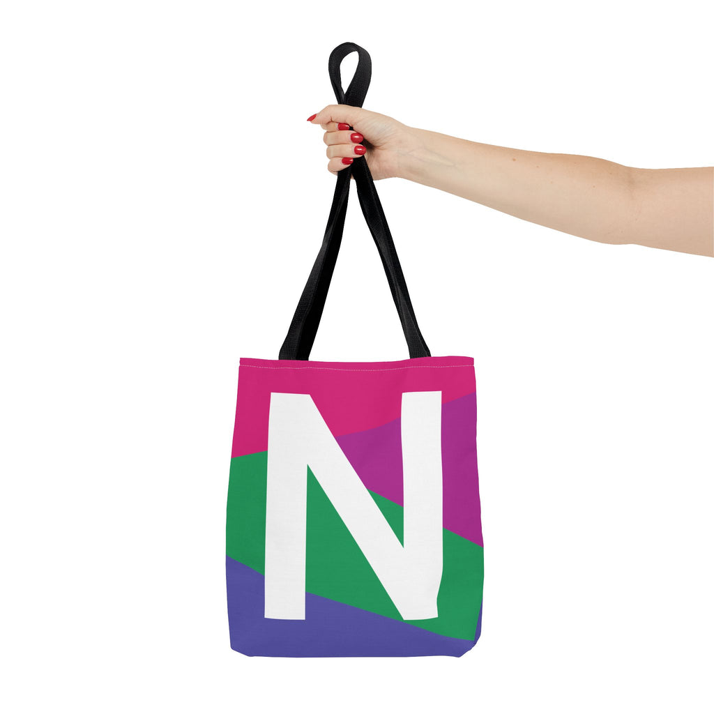 Monogram 'N' Colorblock Tote Bag — Personalized Initial N Shoulder Tote