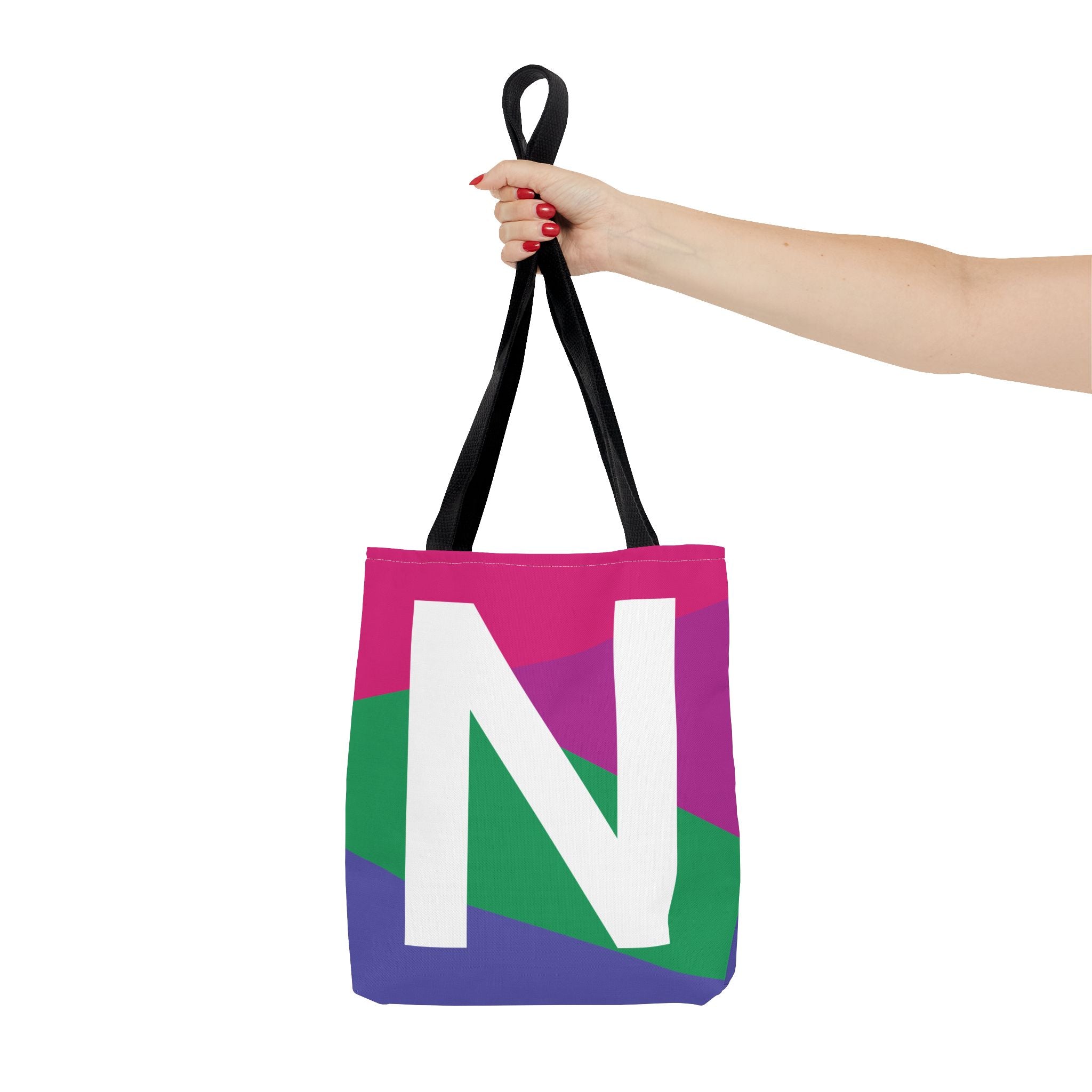 Monogram 'N' Colorblock Tote Bag — Personalized Initial N Shoulder Tote