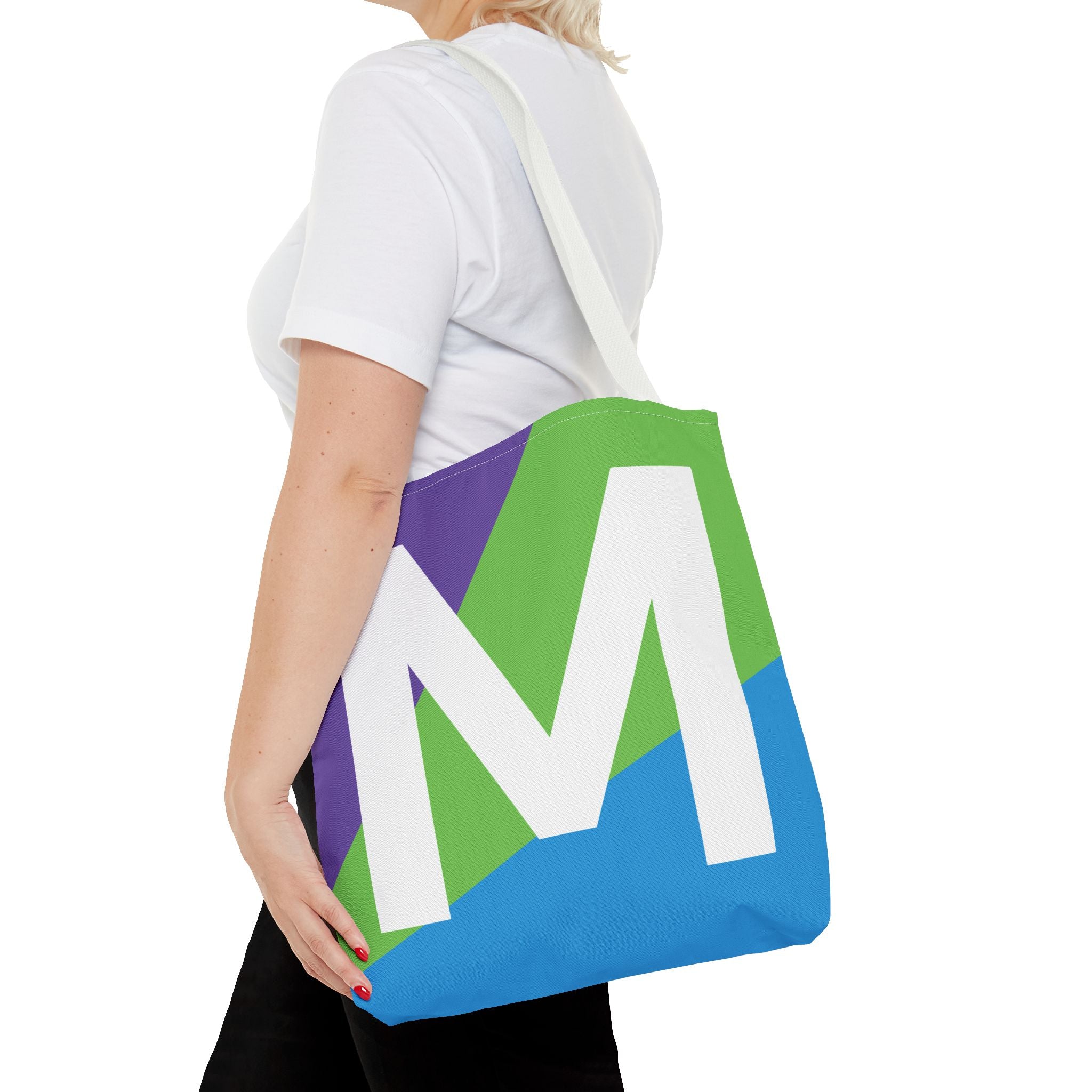 Monogram 'M' Colorblock Tote Bag — Personalized Initial M Shoulder Tote