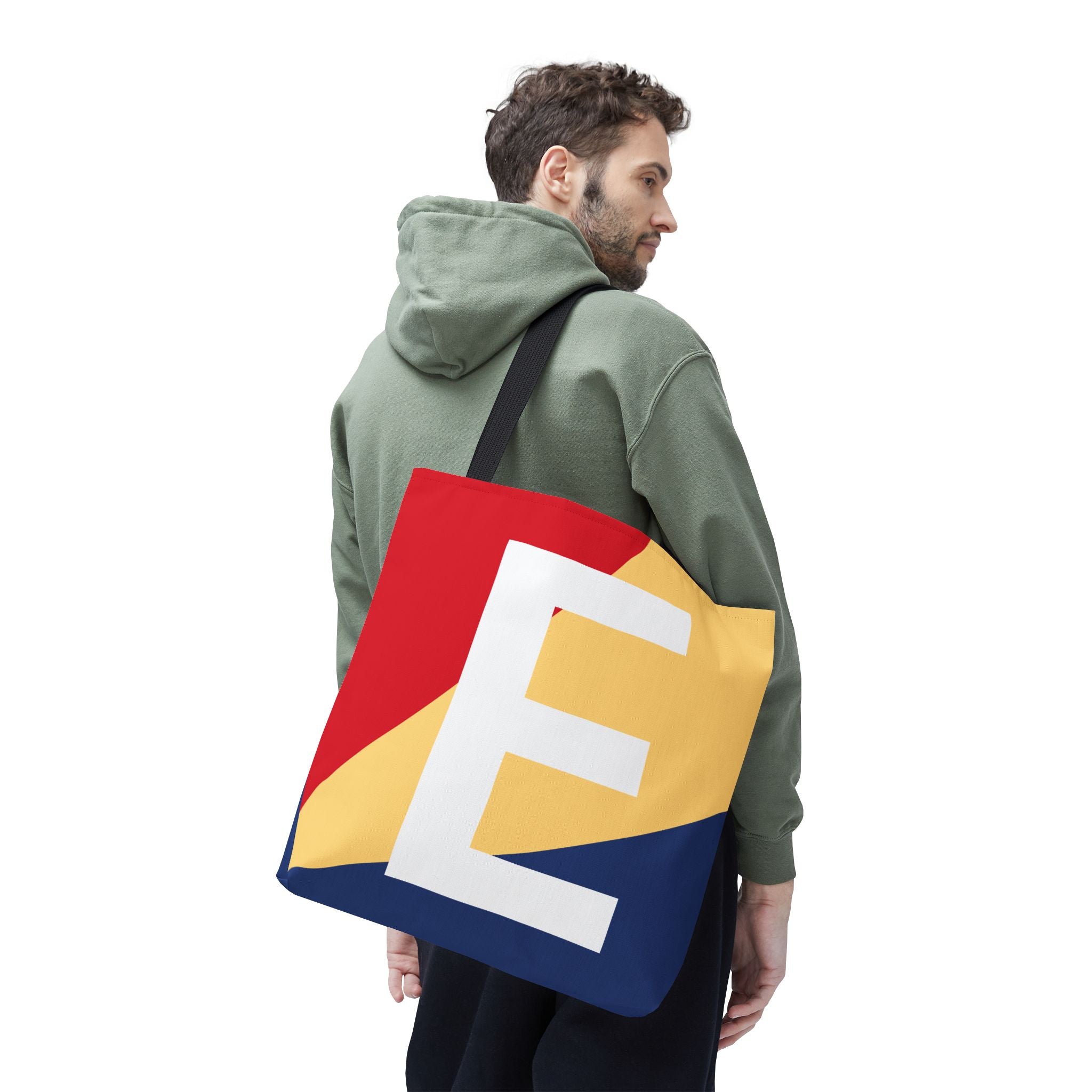 Monogram 'E' Colorblock Tote Bag — Personalized Initial E Shoulder Tote