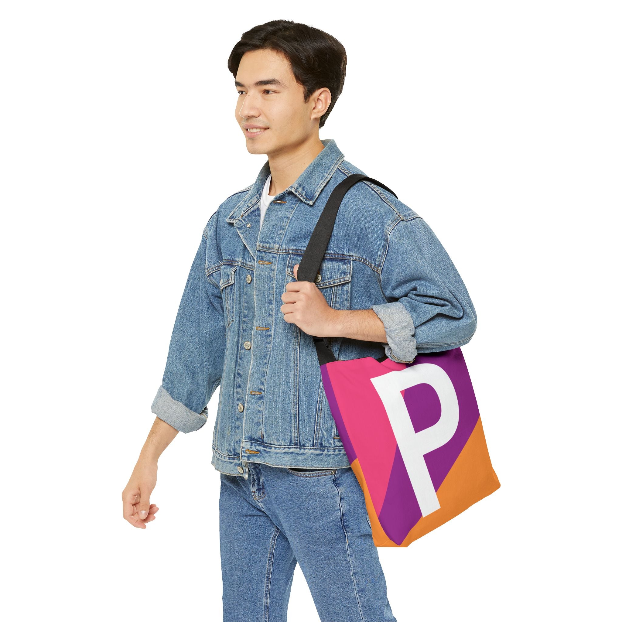Initial Letter 'P' Colorblock Adjustable Tote Bag — Monogram Alphabet Shoulder Bag