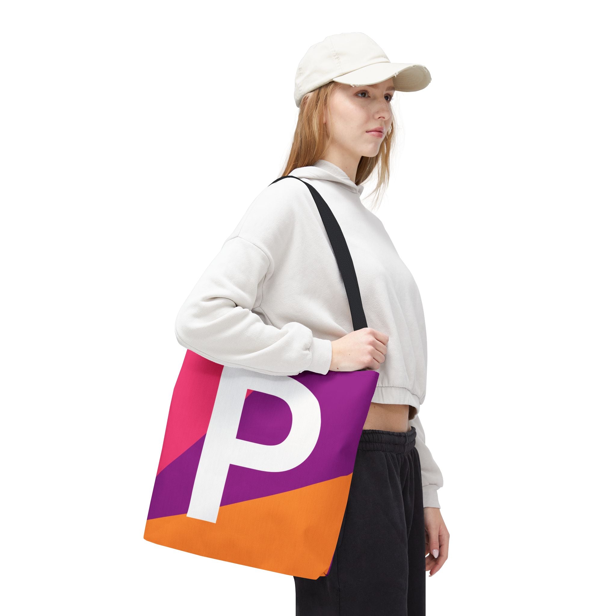 Monogram 'P' Colorblock Tote Bag — Personalized Initial P Shoulder Tote