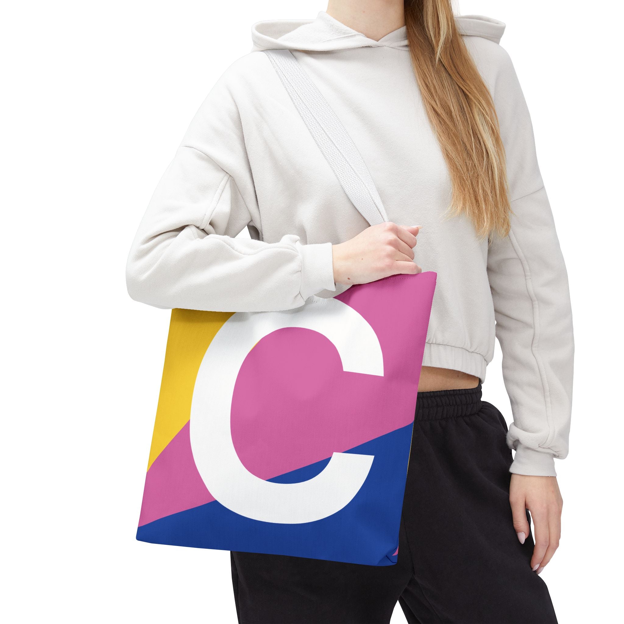 Monogram 'C' Colorblock Tote Bag — Personalized Initial C Shoulder Tote