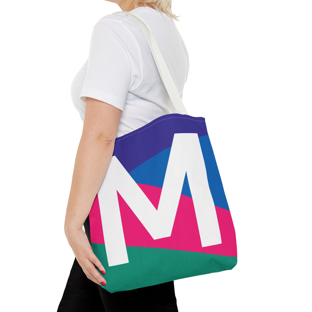 Monogram 'M' Colorblock Tote Bag — Personalized Initial M Shoulder Tote