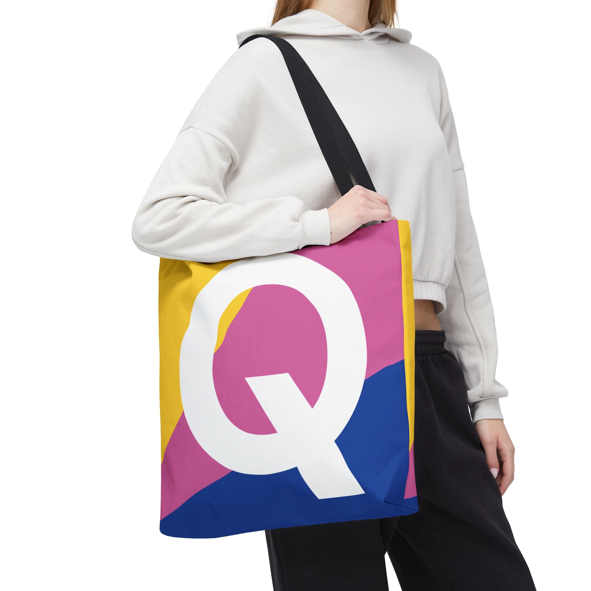Monogram 'Q' Colorblock Tote Bag — Personalized Initial Q Shoulder Tote