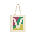 Initial V Colorblock Canvas Tote Bag — Monogram Letter V Reusable Grocery Tote